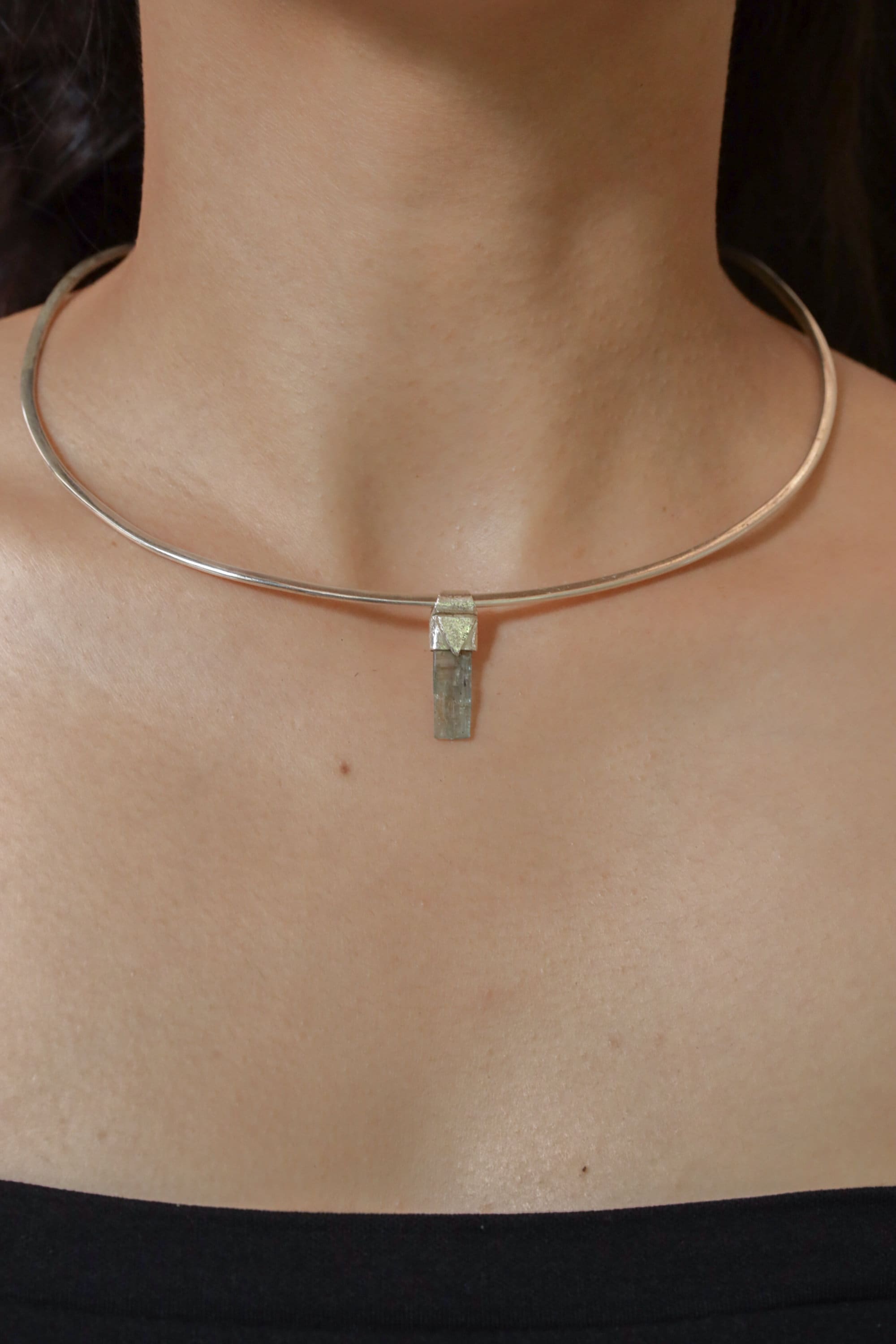 Aquamarine Crystal Pendant: Textured Sterling Silver, Raw Gemstone