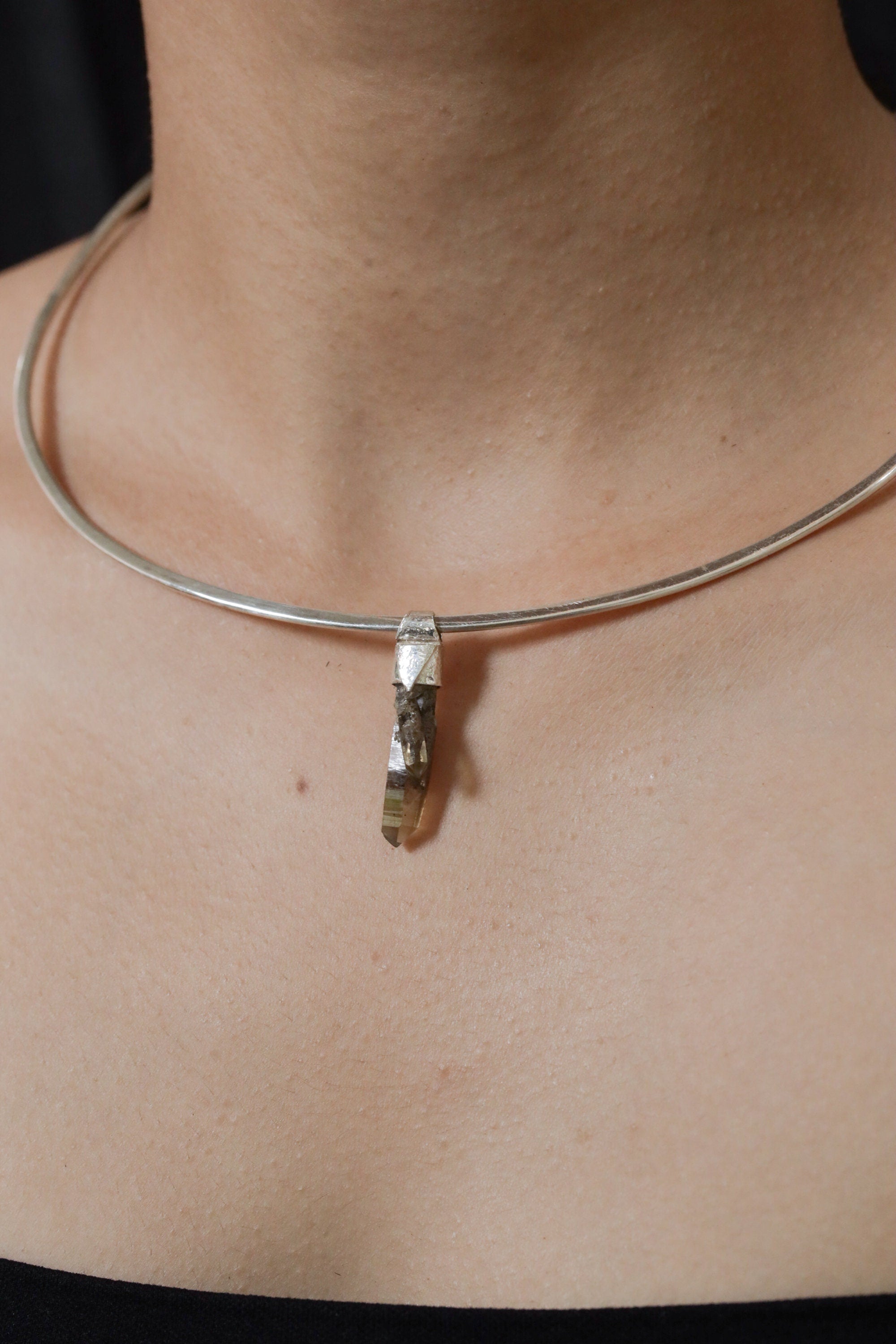 Torrington Laser Citrine Quartz Point Pendant: Sterling Silver, Solar Plexus Chakra