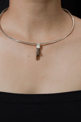 Torrington Cathedral Twin Phantom Laser Citrine Quartz Stack Pendant shown worn on the chest as a sterling silver layering necklace.