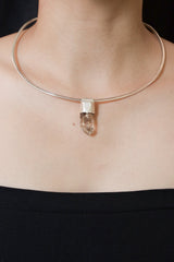 Lemurian Lithium Quartz Point - Stack Pendant - Organic Textured 925 Sterling Silver - Crystal Necklace
