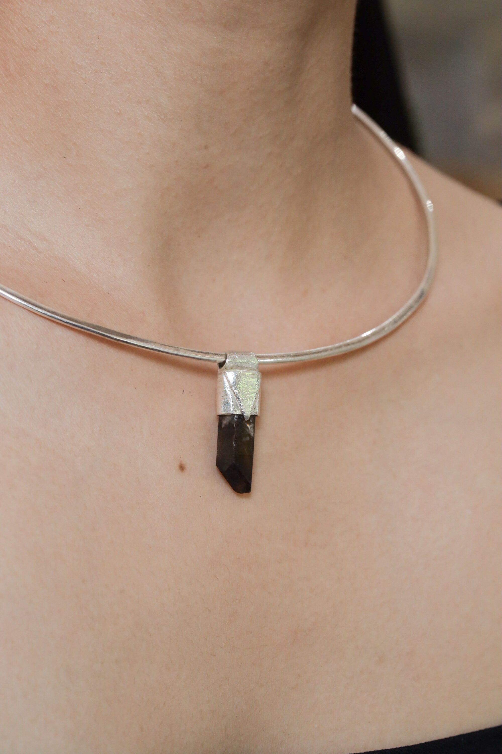 Australian Smoky Phantom Window Quartz Stack Pendant, Organic Textured 925 Sterling Silver, Root Chakra, Capricorn, Clarity, Unique Gift
