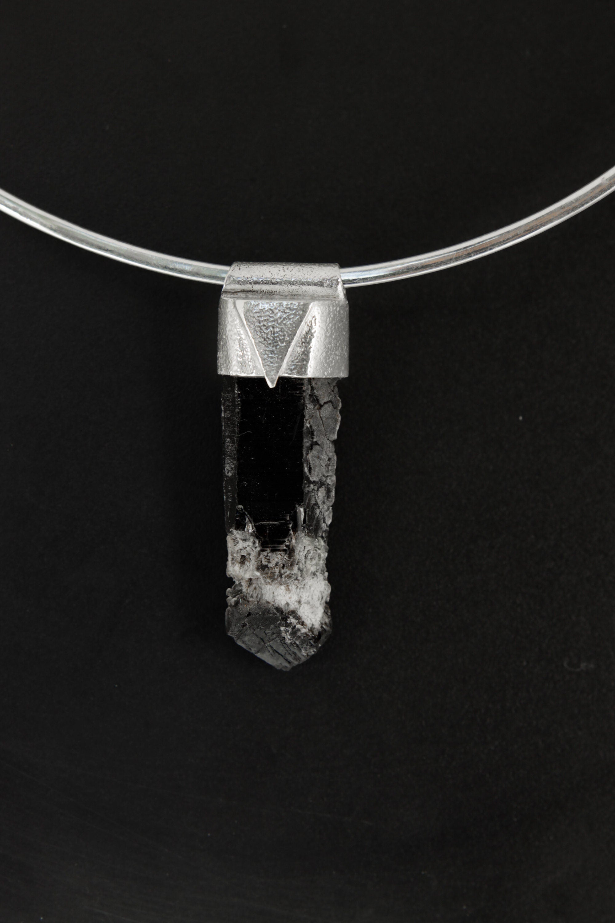 Himalayan Dark Smoky Skeletal Quartz Point - Stack Pendant - Organic Textured 925 Sterling Silver - Crystal Necklace