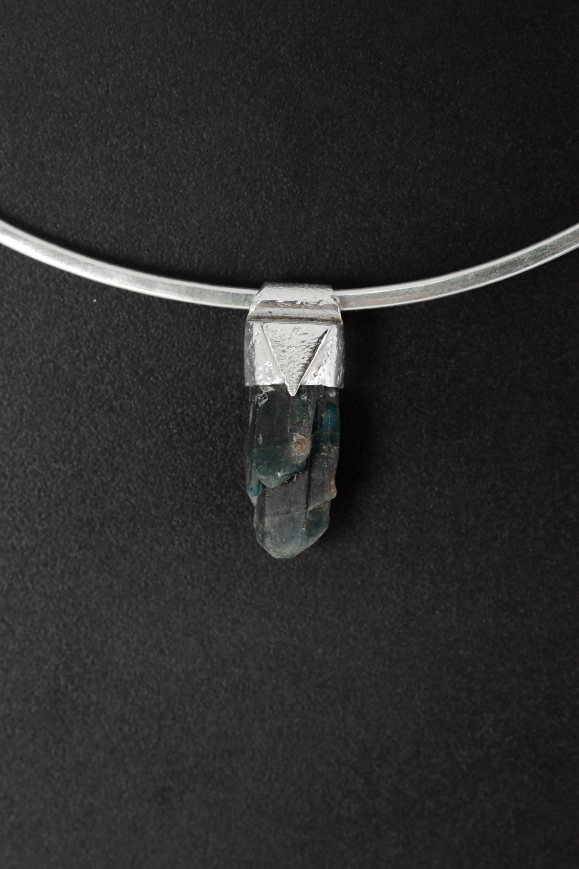 Rare Multi-Terminated Blue Apatite Specimen Pendant, Stack Collection Charm, Organic Textured Sterling Silver, Throat Chakra, Gemini Zodiac