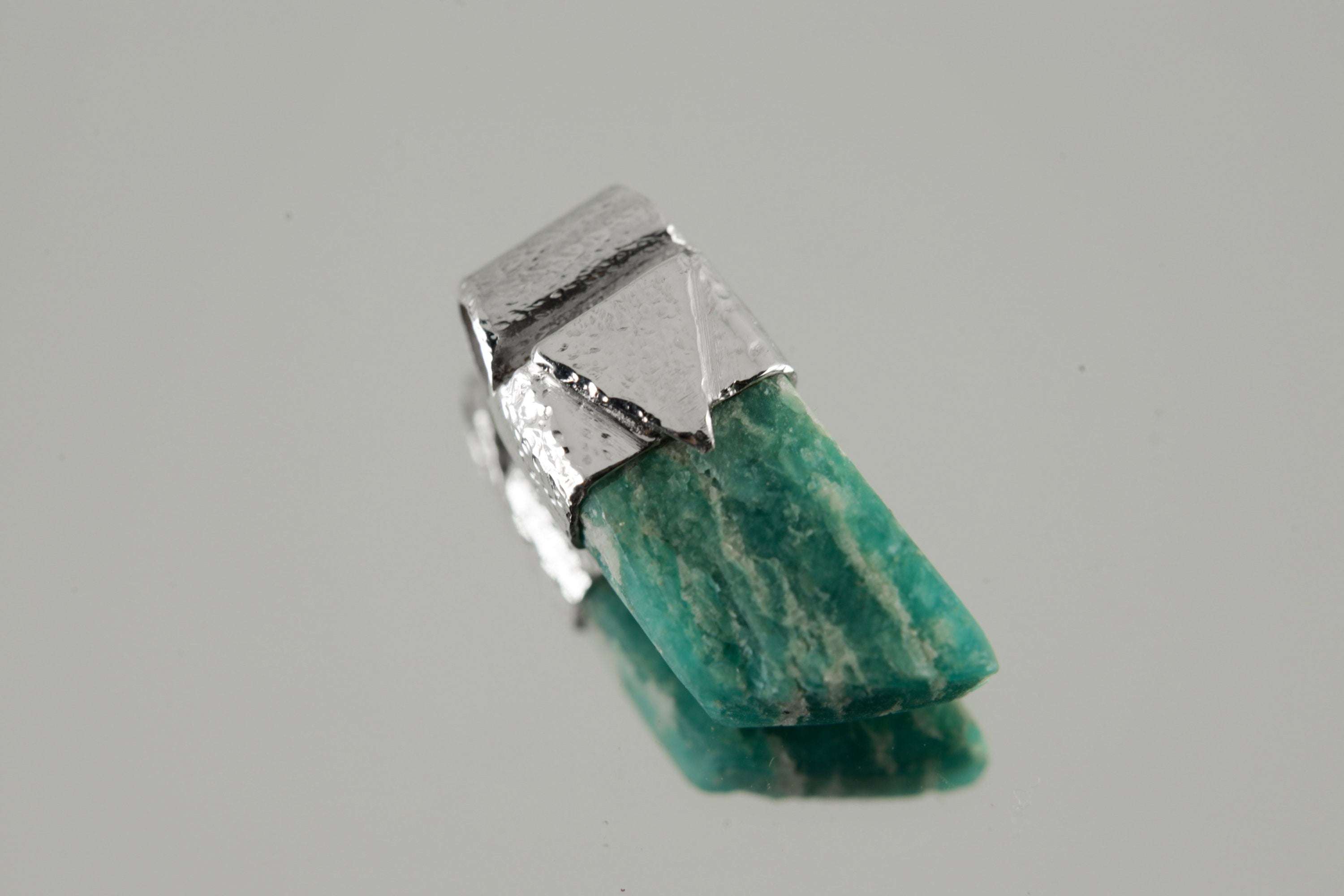 Rough Amazonite Pendant 925 Silver Stack Necklace Textured Bezel Truth Courage Talisman Jewelry