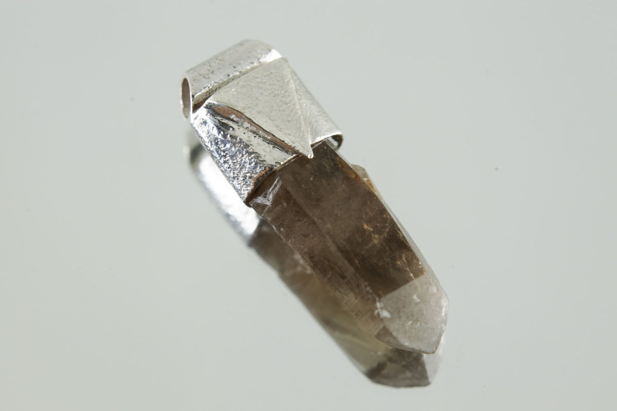 Australian Smoky Citrine Phantom Quartz Stack Pendant, Organic Textured Sterling Silver, Solar Plexus Chakra, Manifestation, Unique Gift