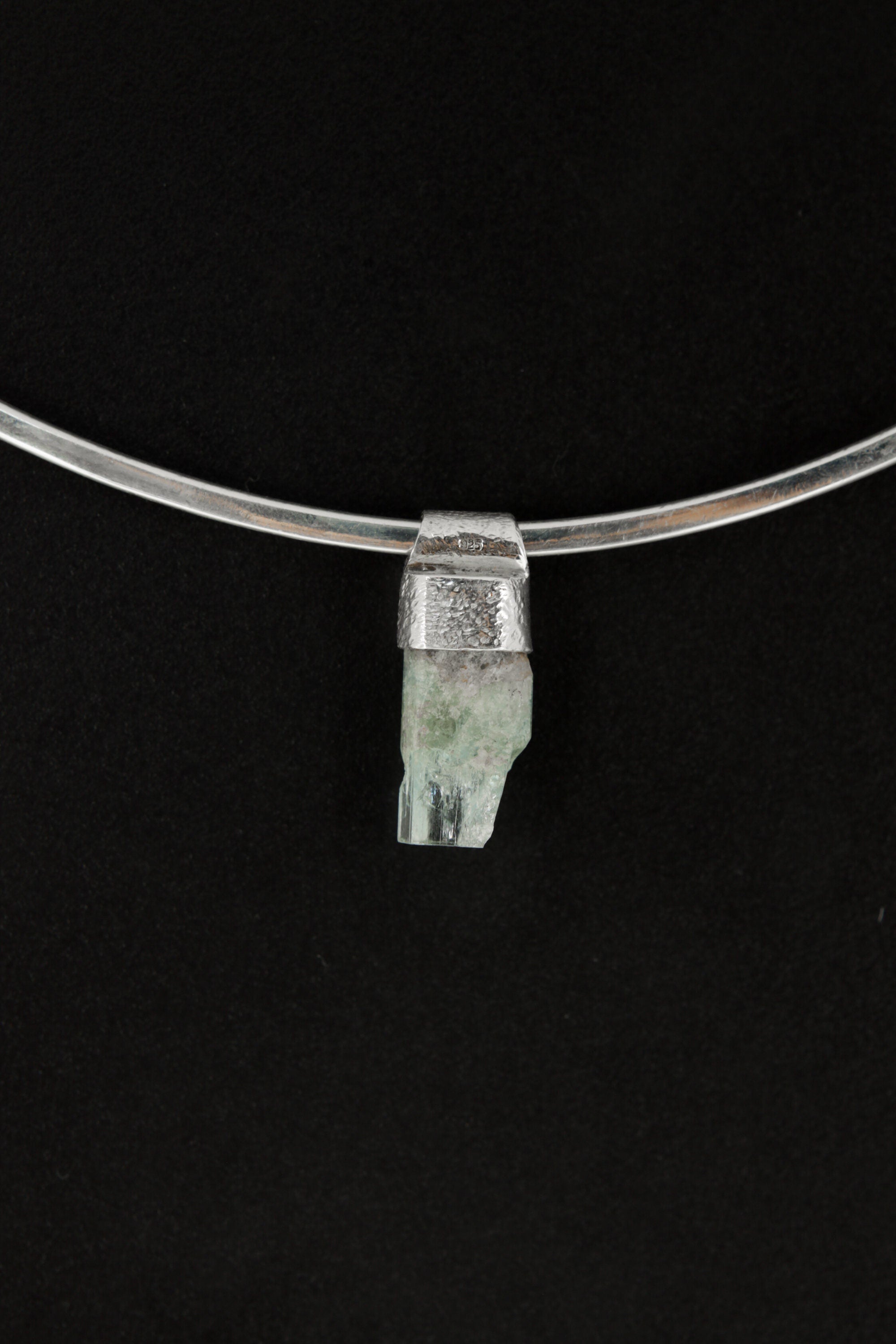 Natural Aquamarine Crystal Pendant: Textured Sterling Silver, Chakra Jewelry