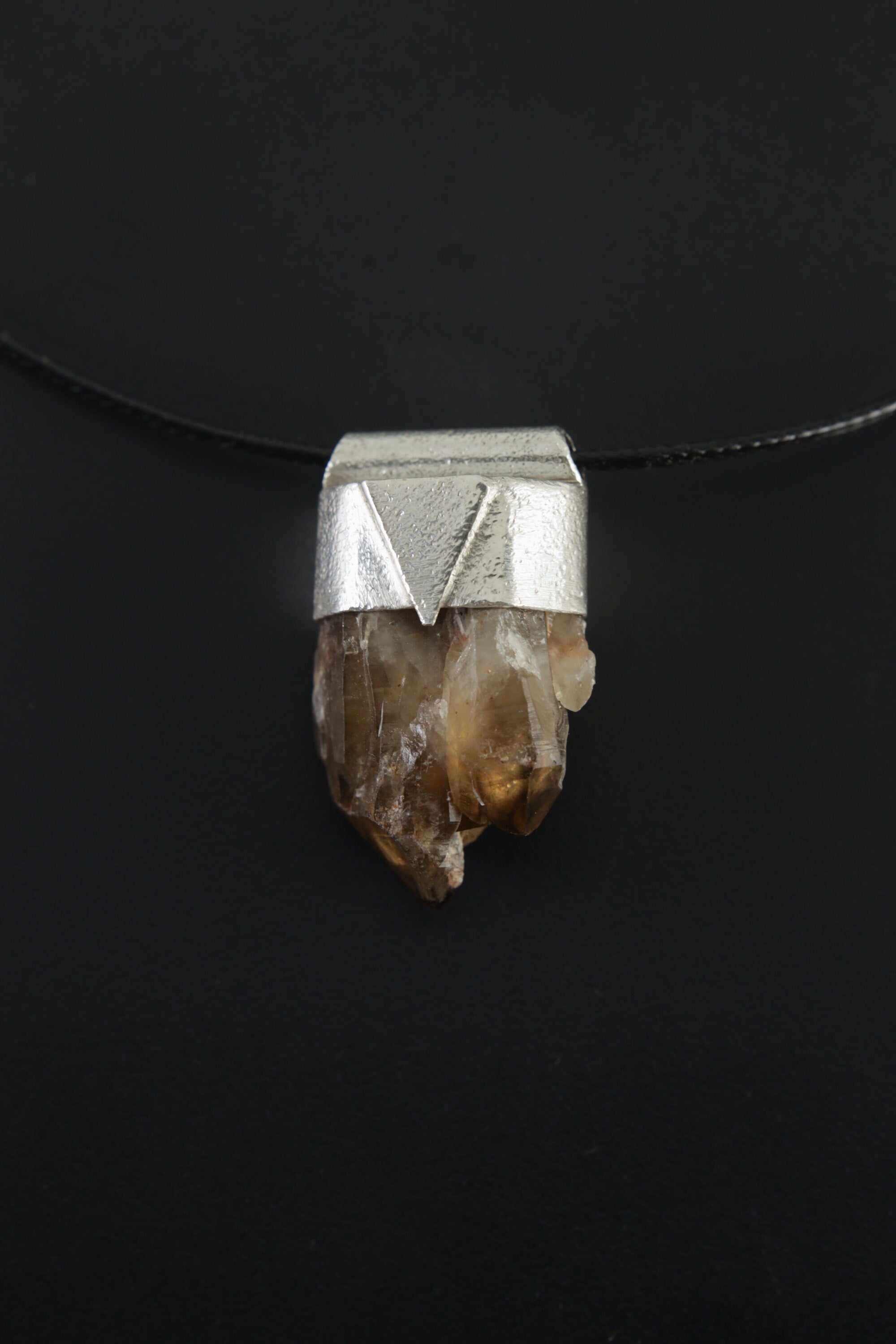 Torrington Multi Terminated Cathedral Citrine Quartz Point - Stack Pendant - Organic Textured 925 Sterling Silver - Crystal Necklace