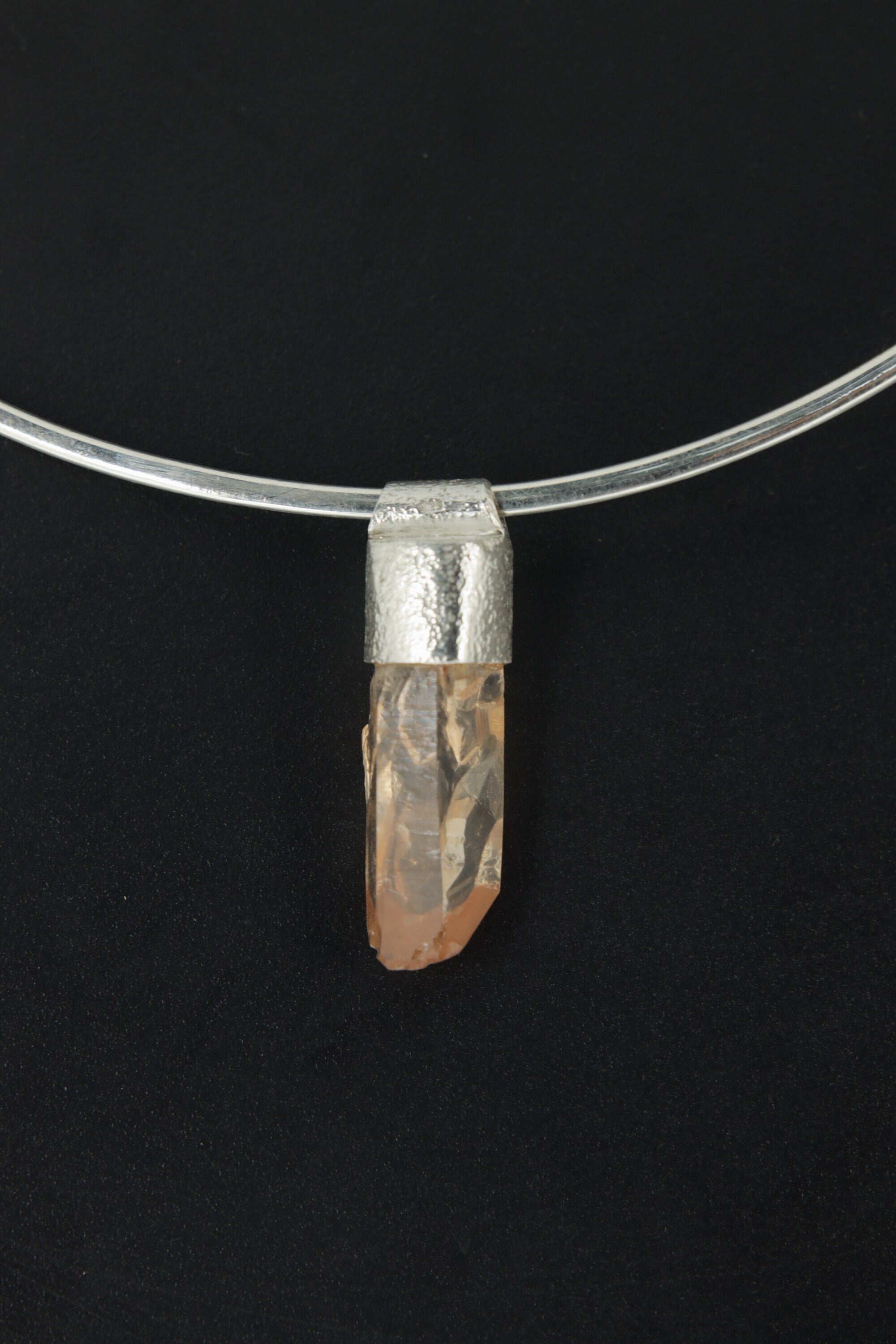 Australian Lithium Quartz Point - Stack Pendant - Organic Textured 925 Sterling Silver - Crystal Necklace