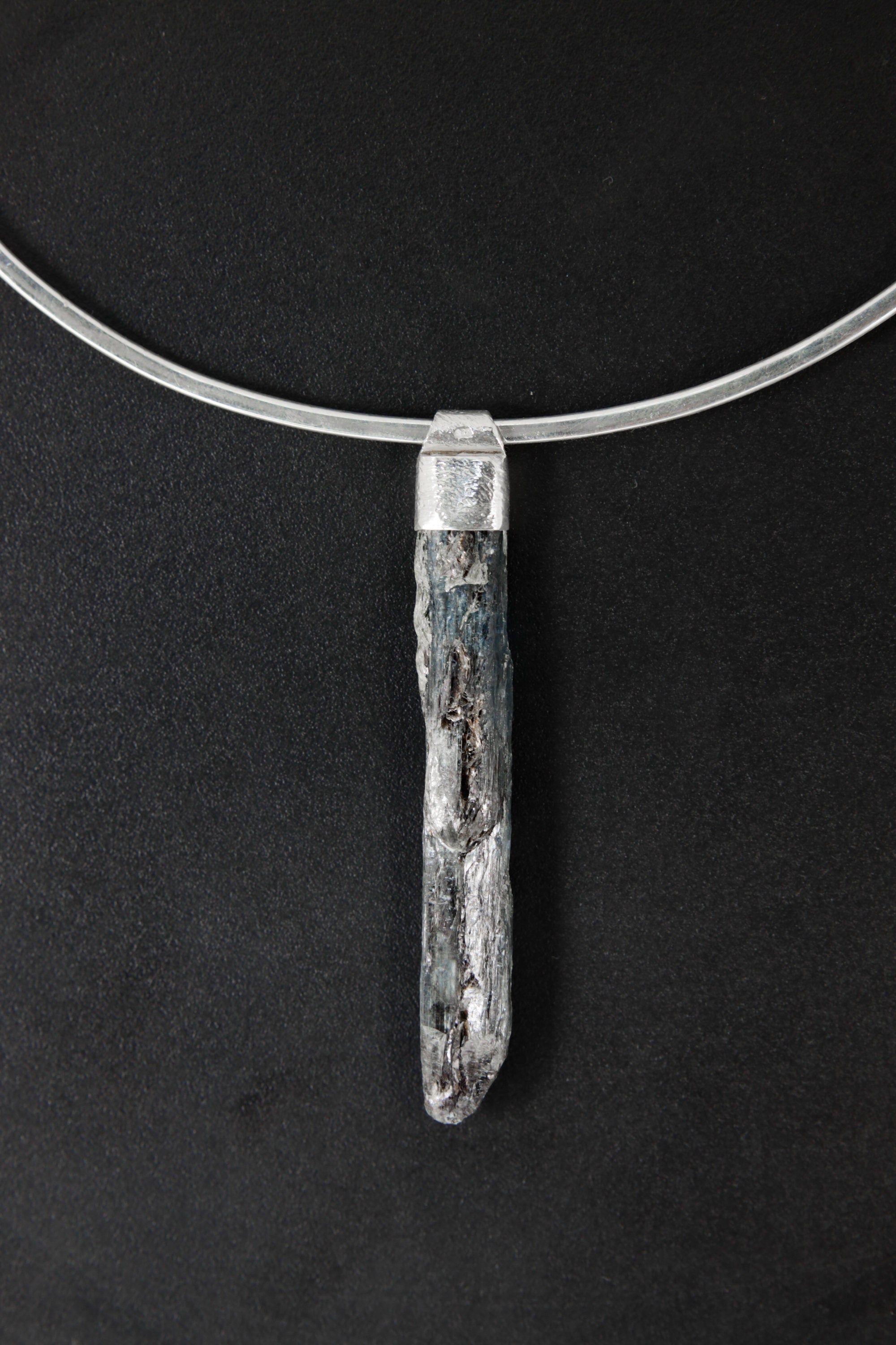 Australian Ocean Kyanite with Black Mica Pendant, Stack Collection, Organic Textured Charm, Sterling Silver, Throat Chakra, Calming Energy