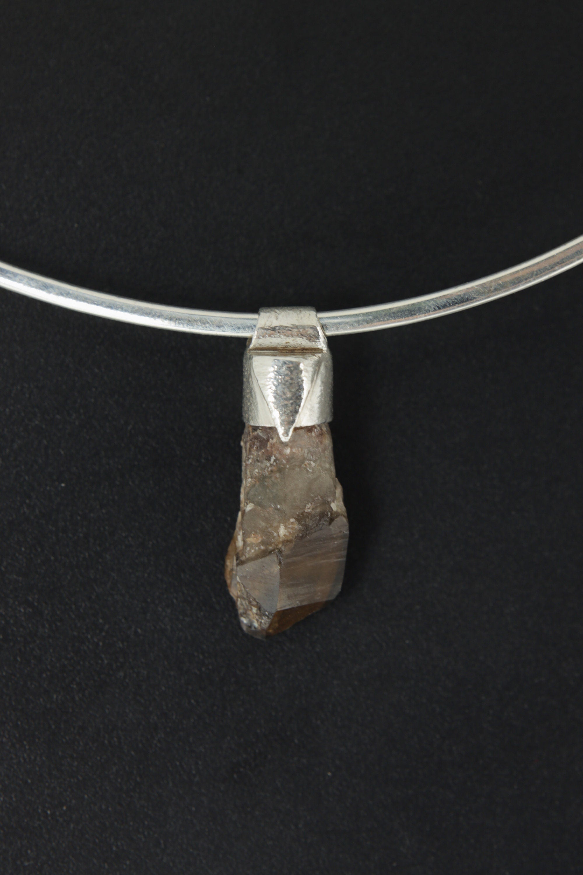 Australian Smoky Citrine Phantom Sceptre Quartz Stack Pendant, Organic Textured 925 Sterling Silver,Solar Plexus Chakra,Scorpio, Unique Gift