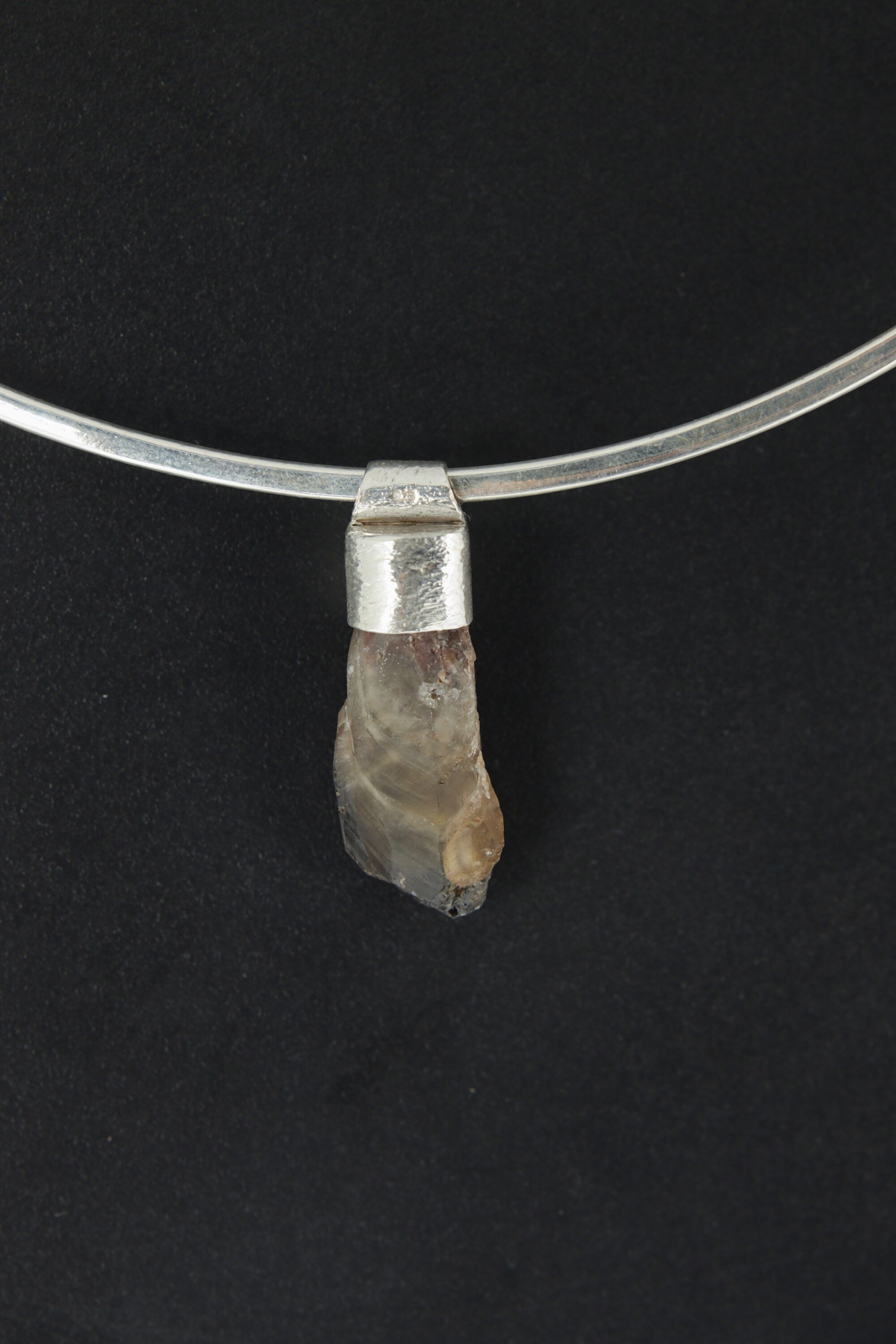 Australian Smoky Citrine Phantom Sceptre Quartz Stack Pendant, Organic Textured 925 Sterling Silver,Solar Plexus Chakra,Scorpio, Unique Gift