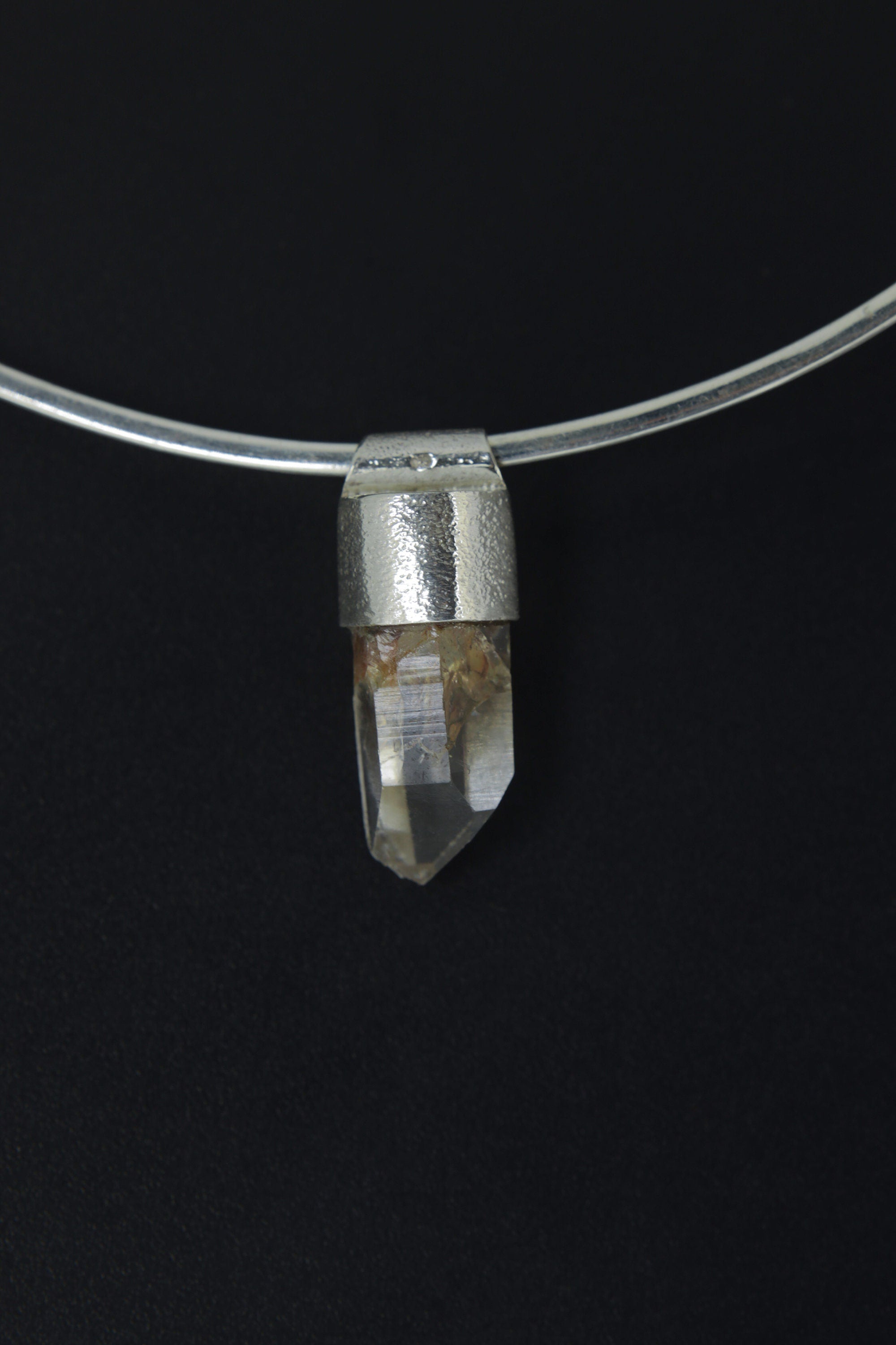 Lemurian Lithium Quartz Point Stack Pendant, Organic Textured Sterling Silver, Heart Chakra, Libra, Emotional Balance Healing, Unique Gift