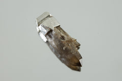 Torrington Cathedral Drusy Phantom Laser Citrine Quartz Stack Pendant shown on light background with sterling silver cap and golden crystal point.