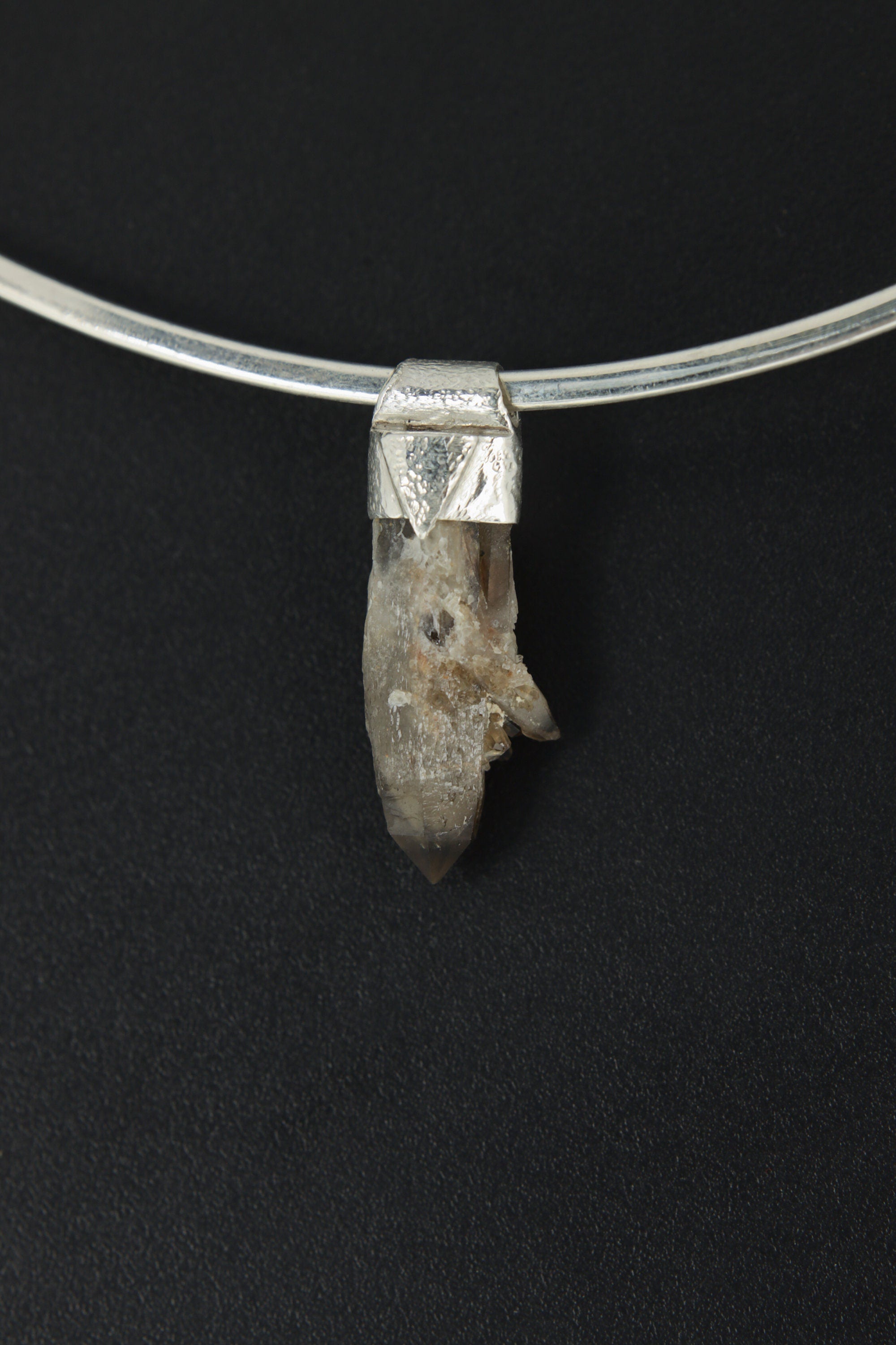 Drusy Phantom Citrine Quartz Point Pendant: Textured Sterling Silver