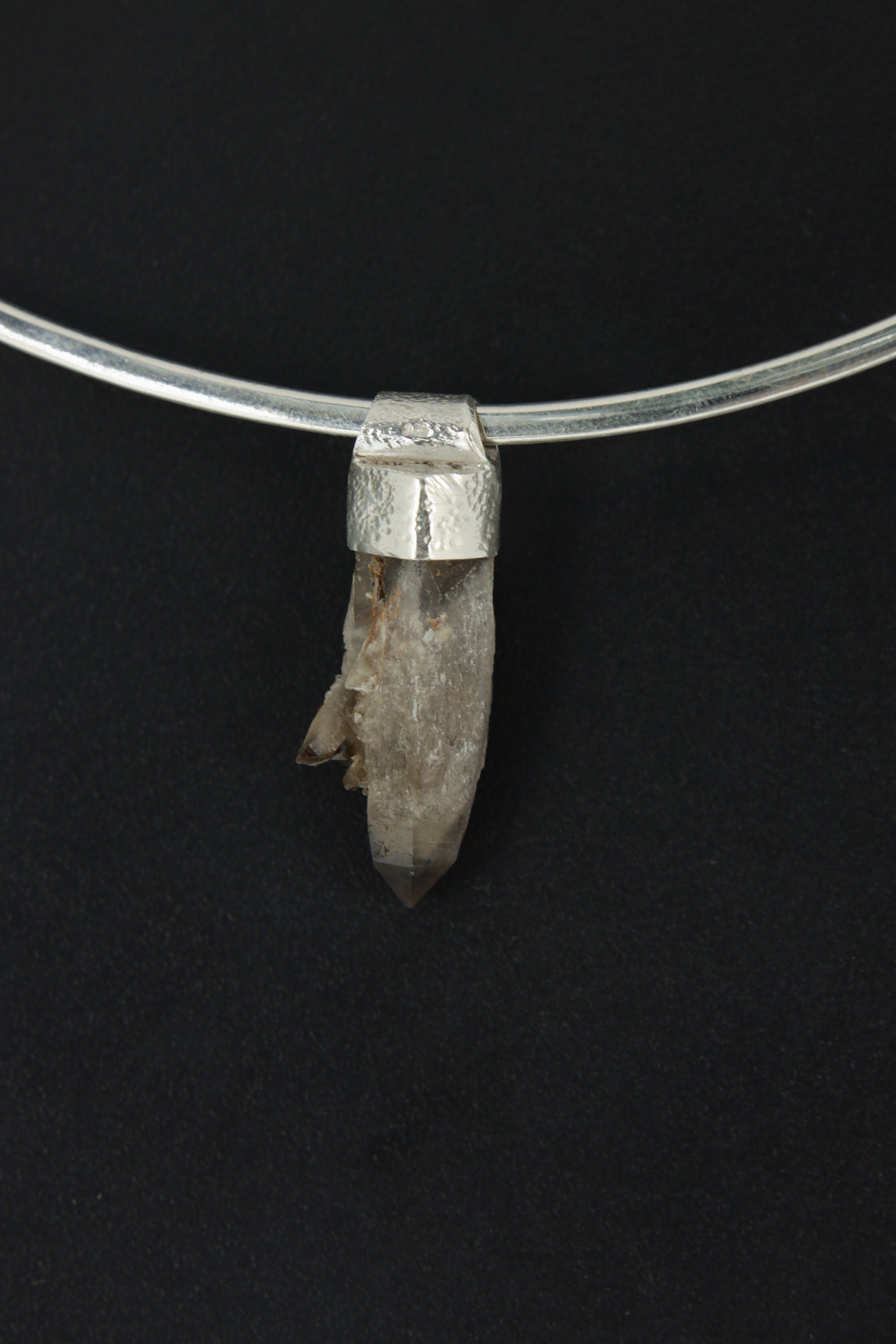 Drusy Phantom Citrine Quartz Point Pendant: Textured Sterling Silver