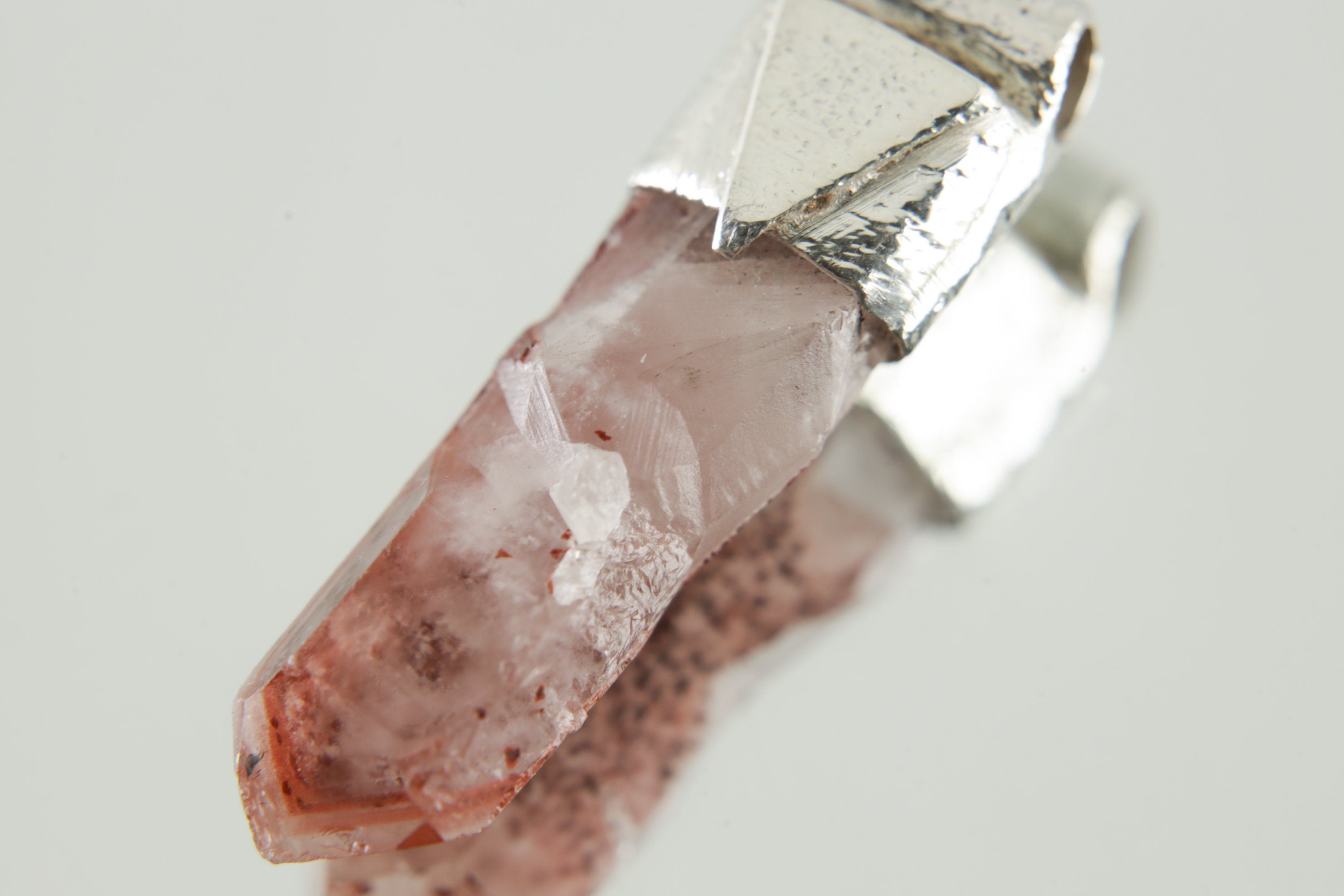 Australian Phantom Lithium Quartz Point - Stack Pendant - Organic Textured 925 Sterling Silver - Crystal Necklace - No/06