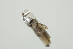 Torrington Cathedral Twin Phantom Laser Citrine Quartz Stack Pendant shown on light background with sterling silver cap and golden crystal point.