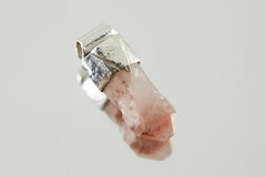 Australian Phantom Lithium Quartz Point Stack Pendant, Organic Textured 925 Sterling Silver, Heart Chakra, Libra Zodiac,Unique Gift - No/09