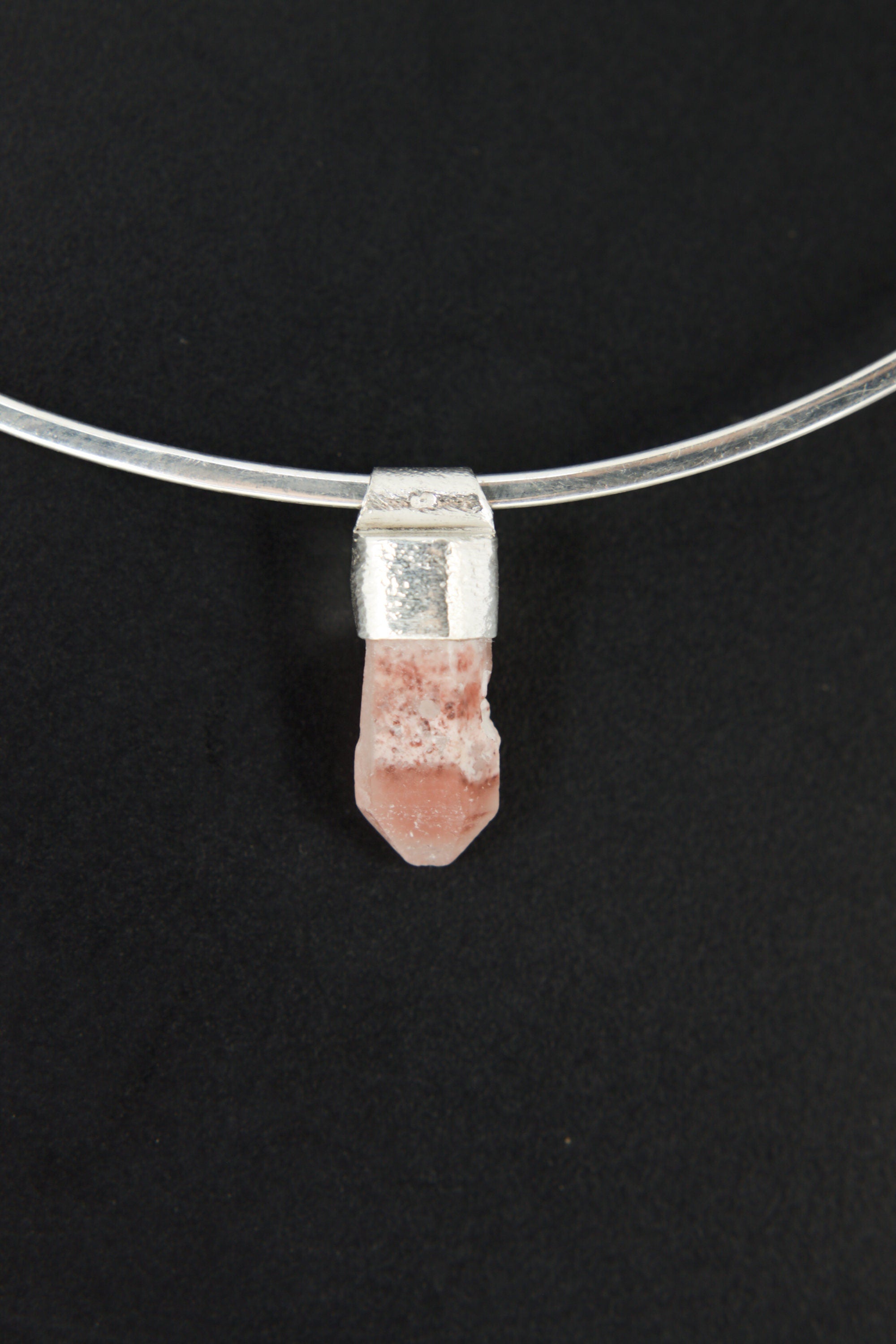 Australian Phantom Lithium Quartz Point Stack Pendant, Organic Textured 925 Sterling Silver, Heart Chakra, Libra Zodiac,Unique Gift - No/09