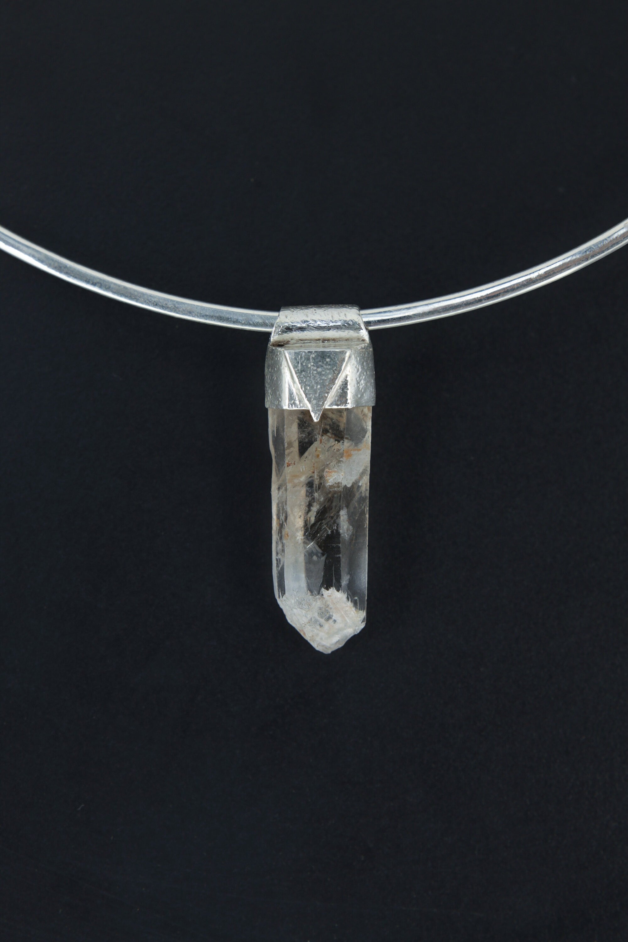 Lemurian Self Healed Phantom Pyrite Inclusion Quartz Point - Stack Pendant - Organic Textured 925 Sterling Silver - Crystal Necklace