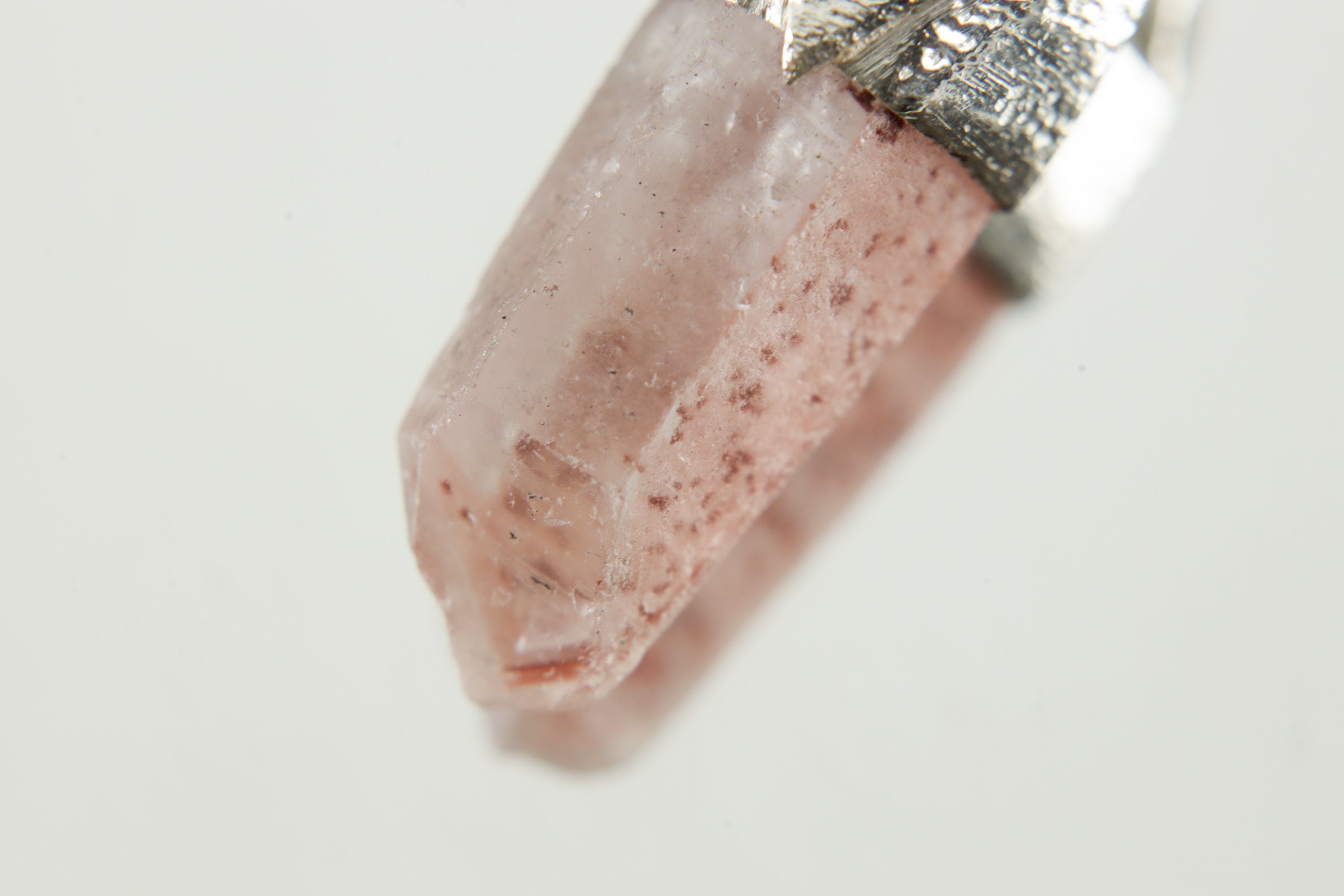 Australian Phantom Lithium Quartz Point Stack Pendant, Organic Textured 925 Sterling Silver, Heart Chakra, Libra Zodiac,Unique Gift - No/03