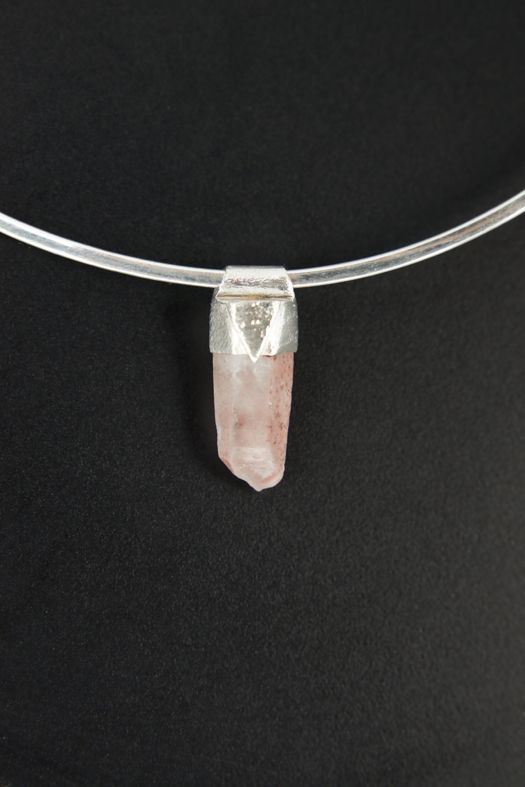Australian Phantom Lithium Quartz Point - Stack Pendant - Organic Textured 925 Sterling Silver - Crystal Necklace - No/03