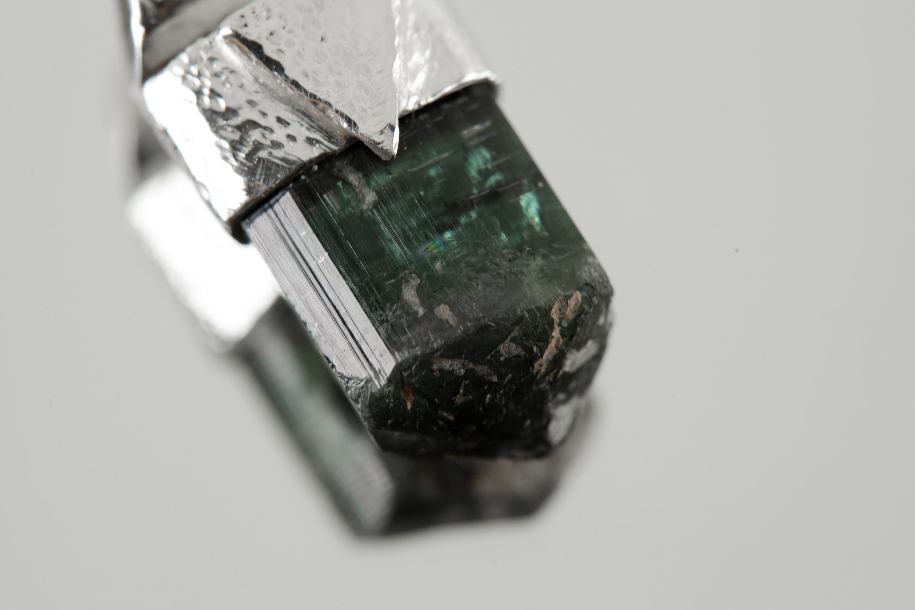 Organic Textured Sterling Silver Crystal Necklace with Rare Terminated Blue Tourmaline, Stack Collection Charm, Throat Chakra, Libra Zodiac