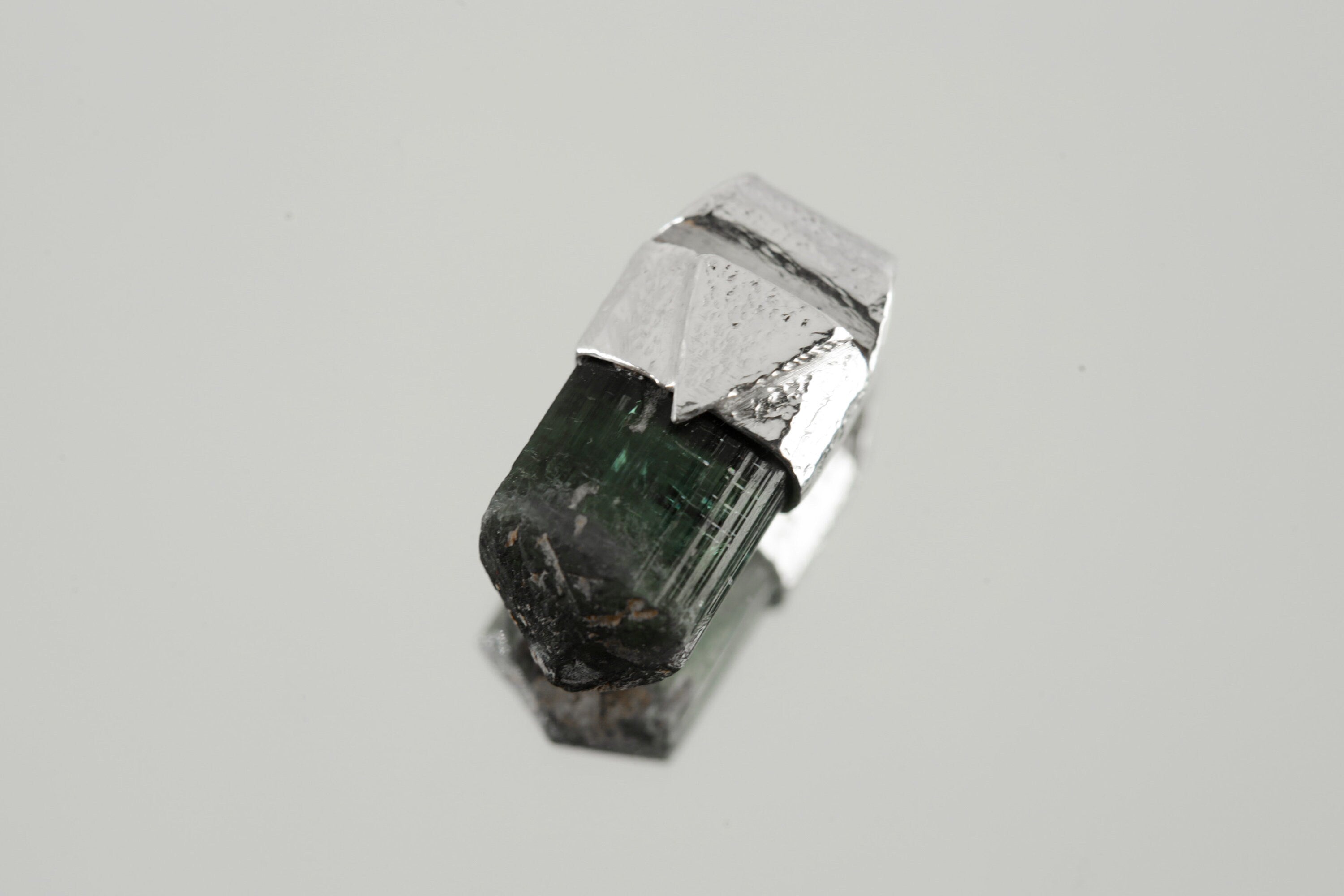 Organic Textured Sterling Silver Crystal Necklace with Rare Terminated Blue Tourmaline, Stack Collection Charm, Throat Chakra, Libra Zodiac