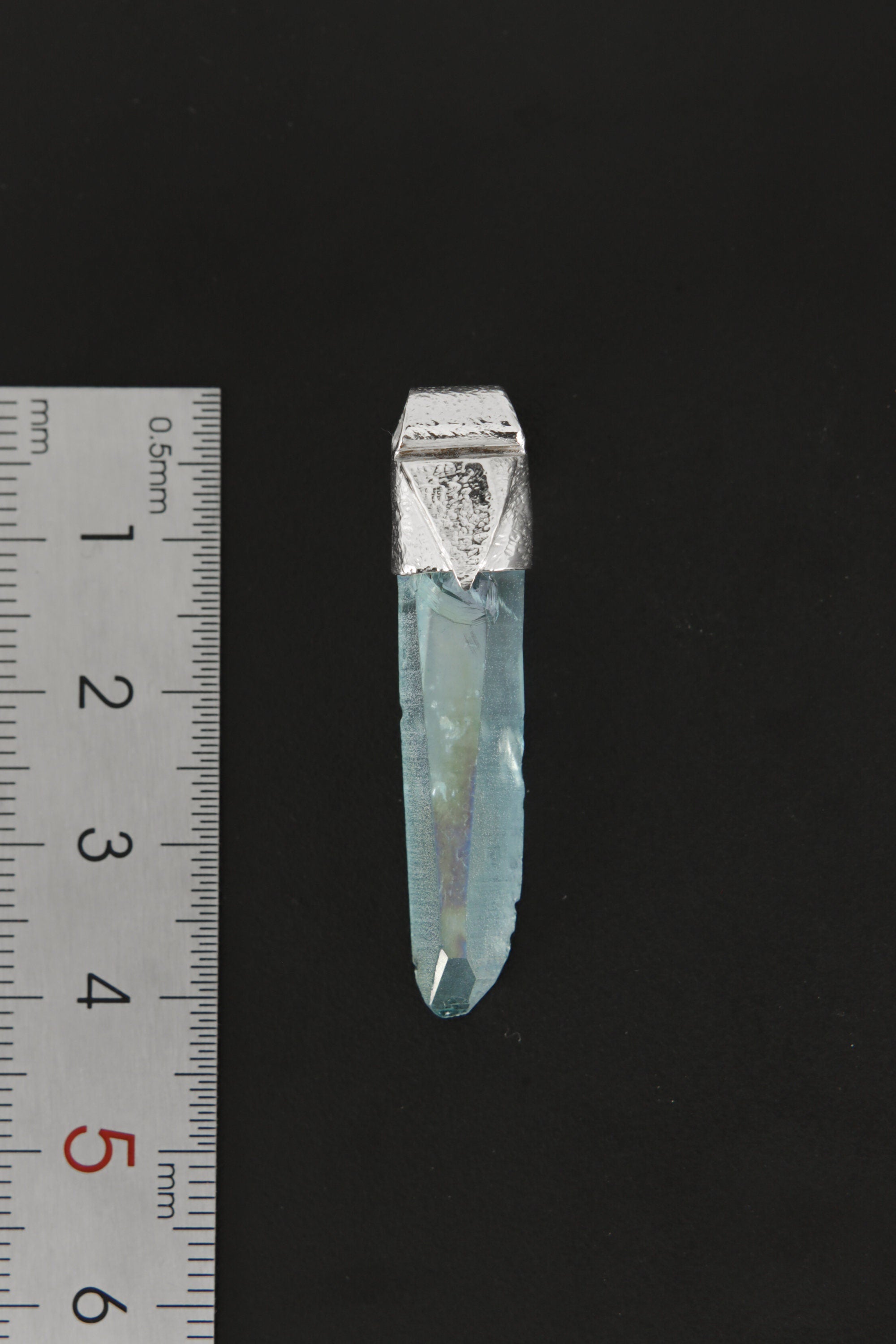 Lemurian Laser Aqua Aura Quartz Point Stack Pendant, Organic Textured 925 Sterling Silver, Throat Chakra,Aquarius Zodiac,Unique Gift - No/02