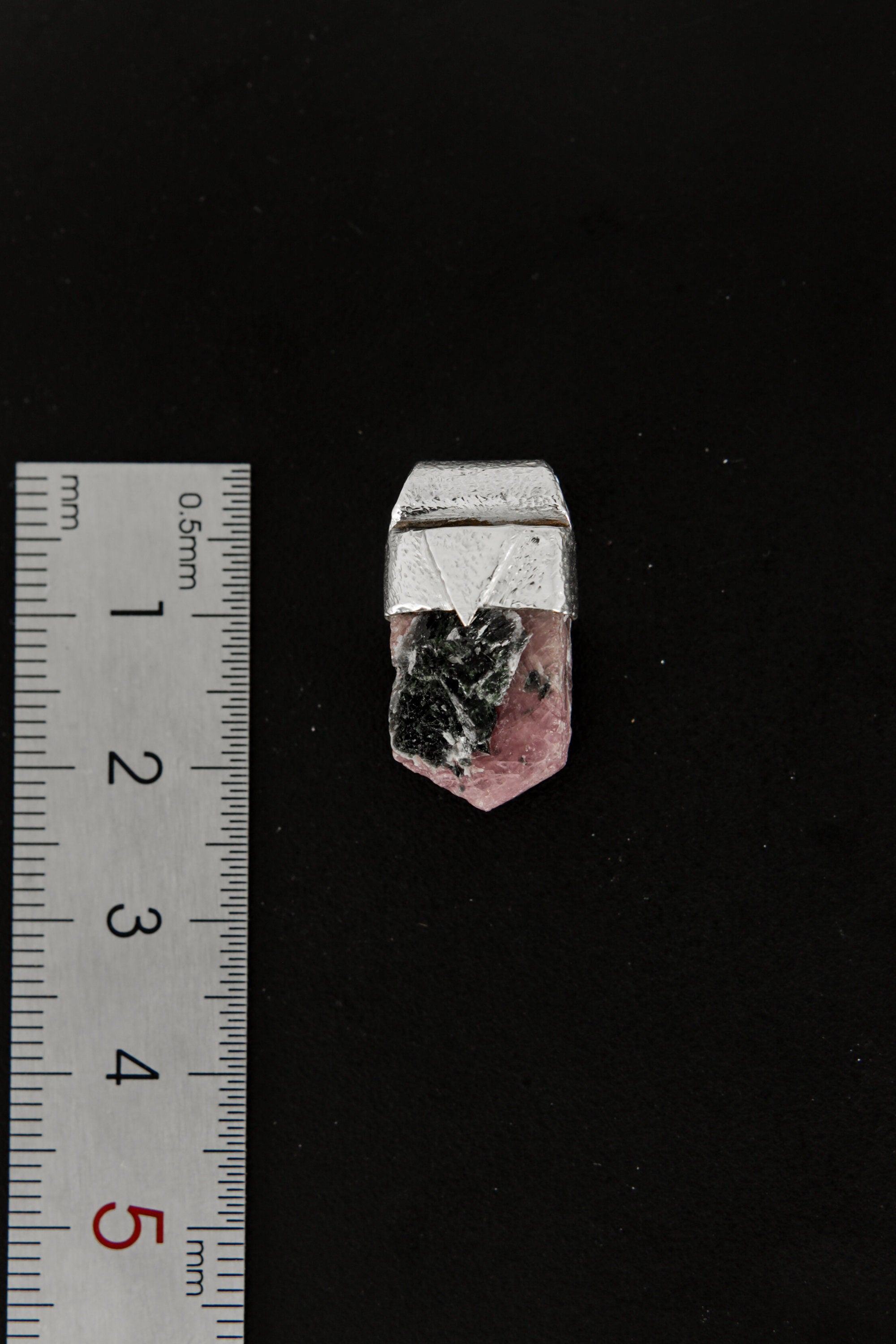 Hexagonal Raw Gem Ruby with Black Mica Stack Pendant, Organic Textured Sterling Silver, Root Chakra, Scorpio Zodiac, Protection and Passion