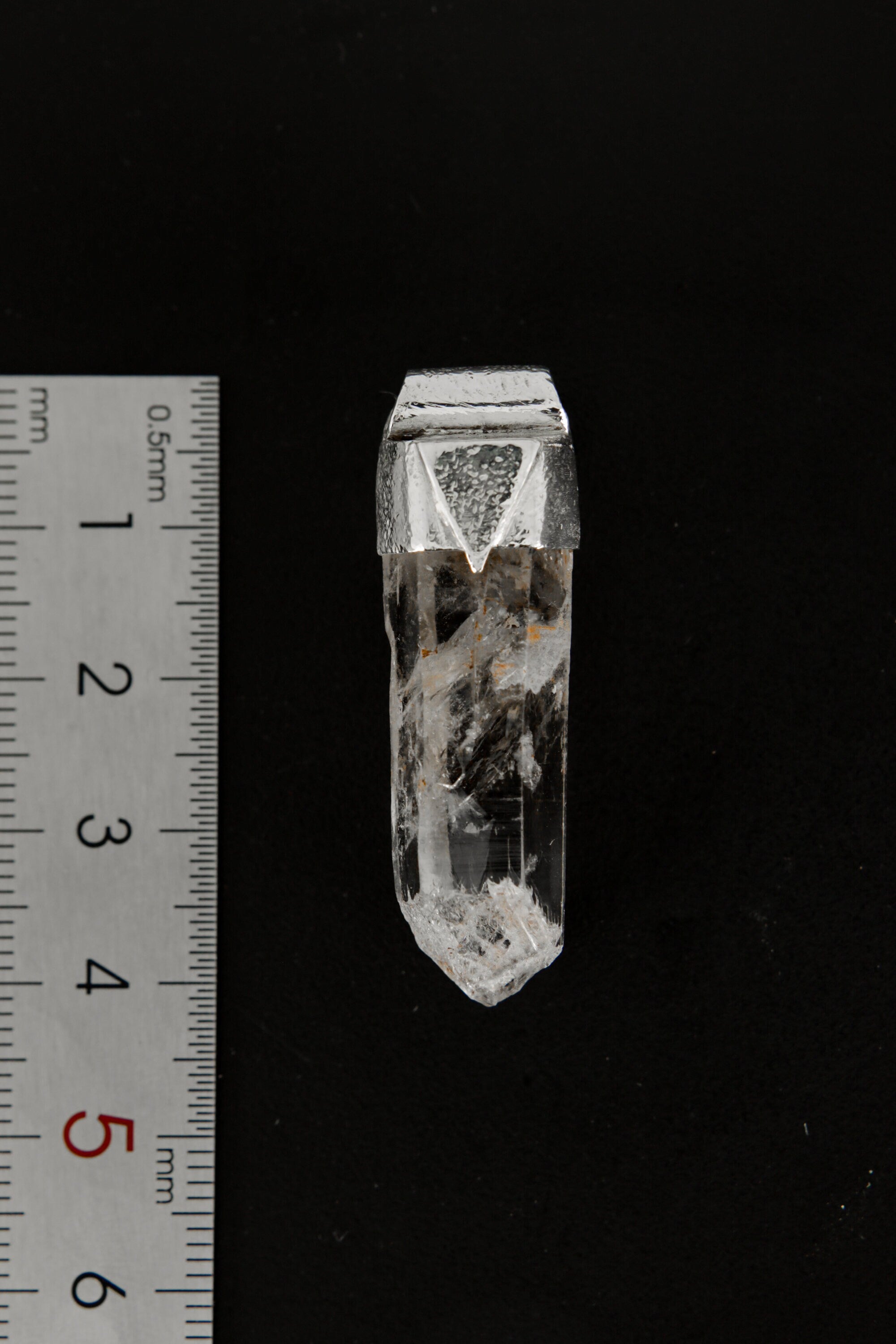 Lemurian Self Healed Phantom Pyrite Inclusion Quartz Point - Stack Pendant - Organic Textured 925 Sterling Silver - Crystal Necklace
