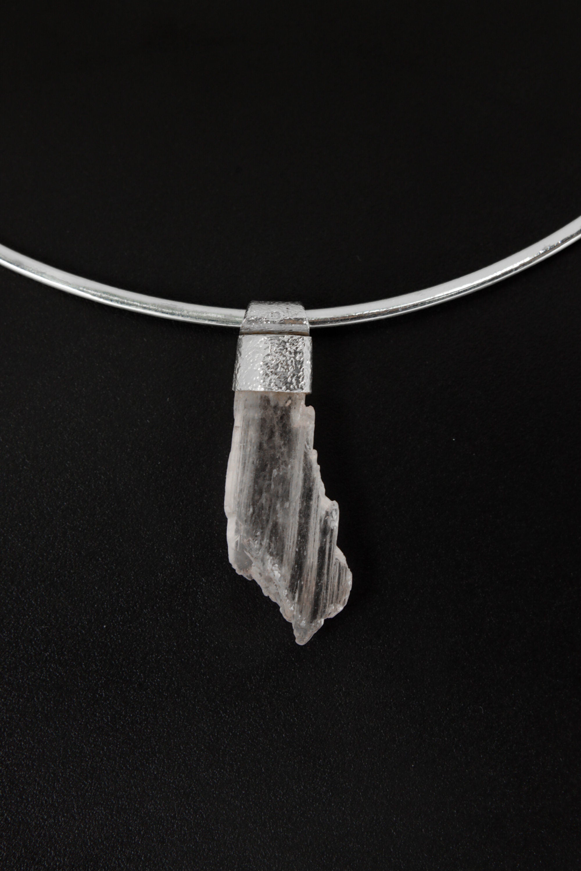 Light Pink Kunzite / Spodumene Specimen - Stack Pendant - Organic Textured 925 Sterling Silver - Crystal Necklace - NO/04