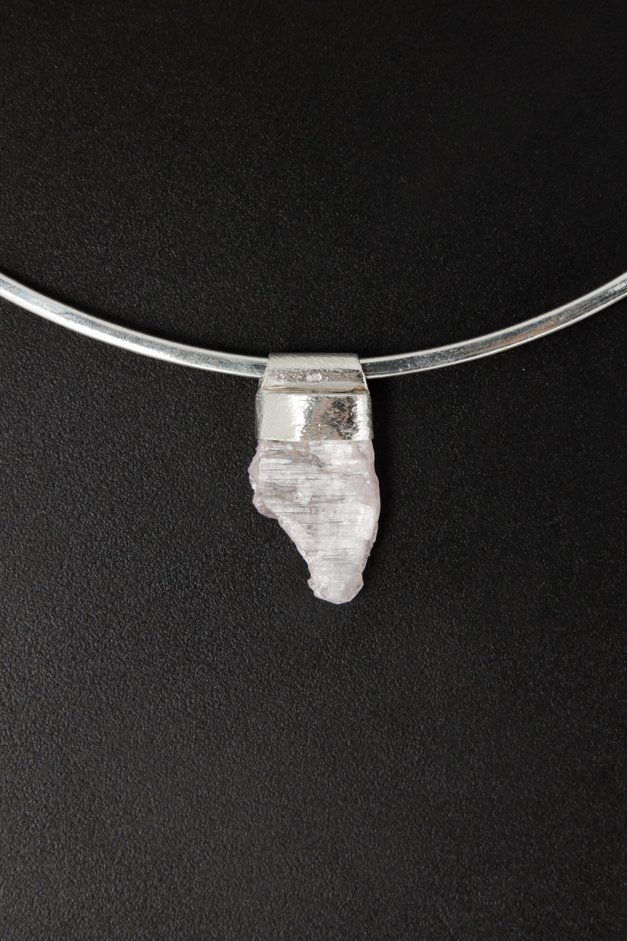 Light Pink Kunzite/Spodumene Specimen Stack Pendant, Organic Textured Sterling Silver, Heart Chakra, Taurus Zodiac, Emotional Healing -NO/03
