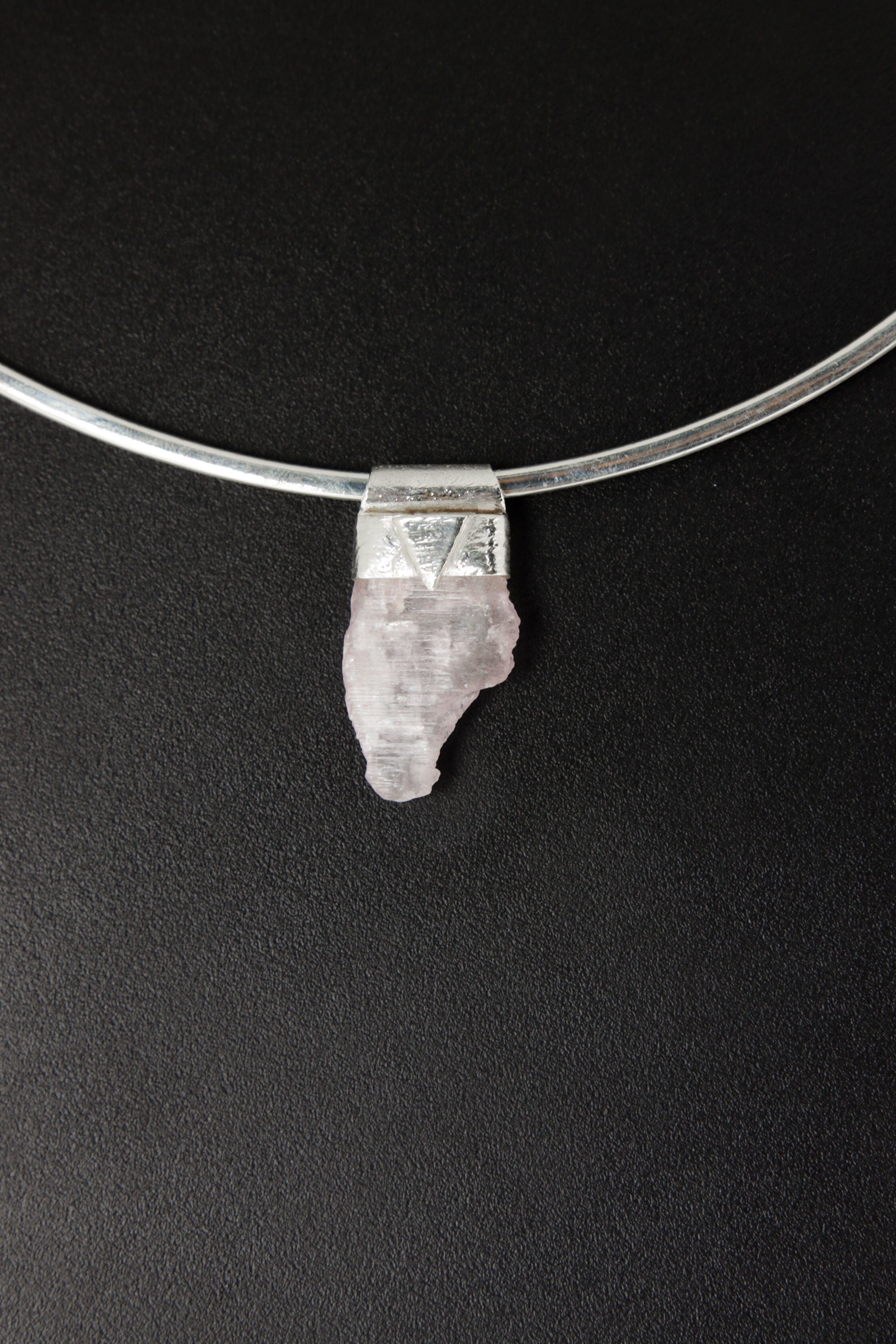 Light Pink Kunzite/Spodumene Specimen Stack Pendant, Organic Textured Sterling Silver, Heart Chakra, Taurus Zodiac, Emotional Healing -NO/03