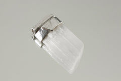 Translucent Selenite Slice Stack Pendant, Organic Textured 925 Sterling Silver, Crown Chakra, Taurus Zodiac, Spiritual Purity and Clarity
