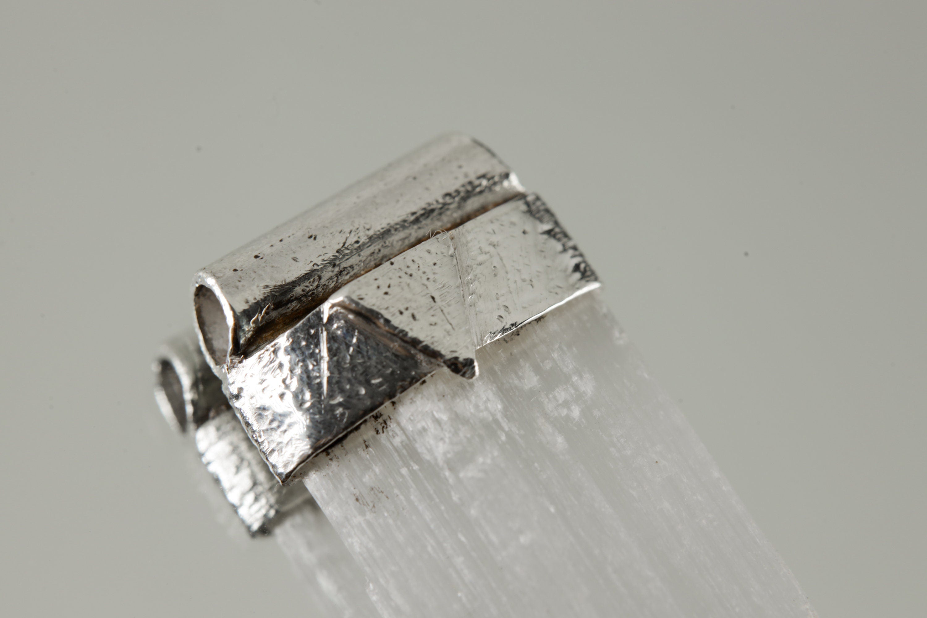 Translucent Selenite Slice Stack Pendant, Organic Textured 925 Sterling Silver, Crown Chakra, Taurus Zodiac, Spiritual Purity and Clarity