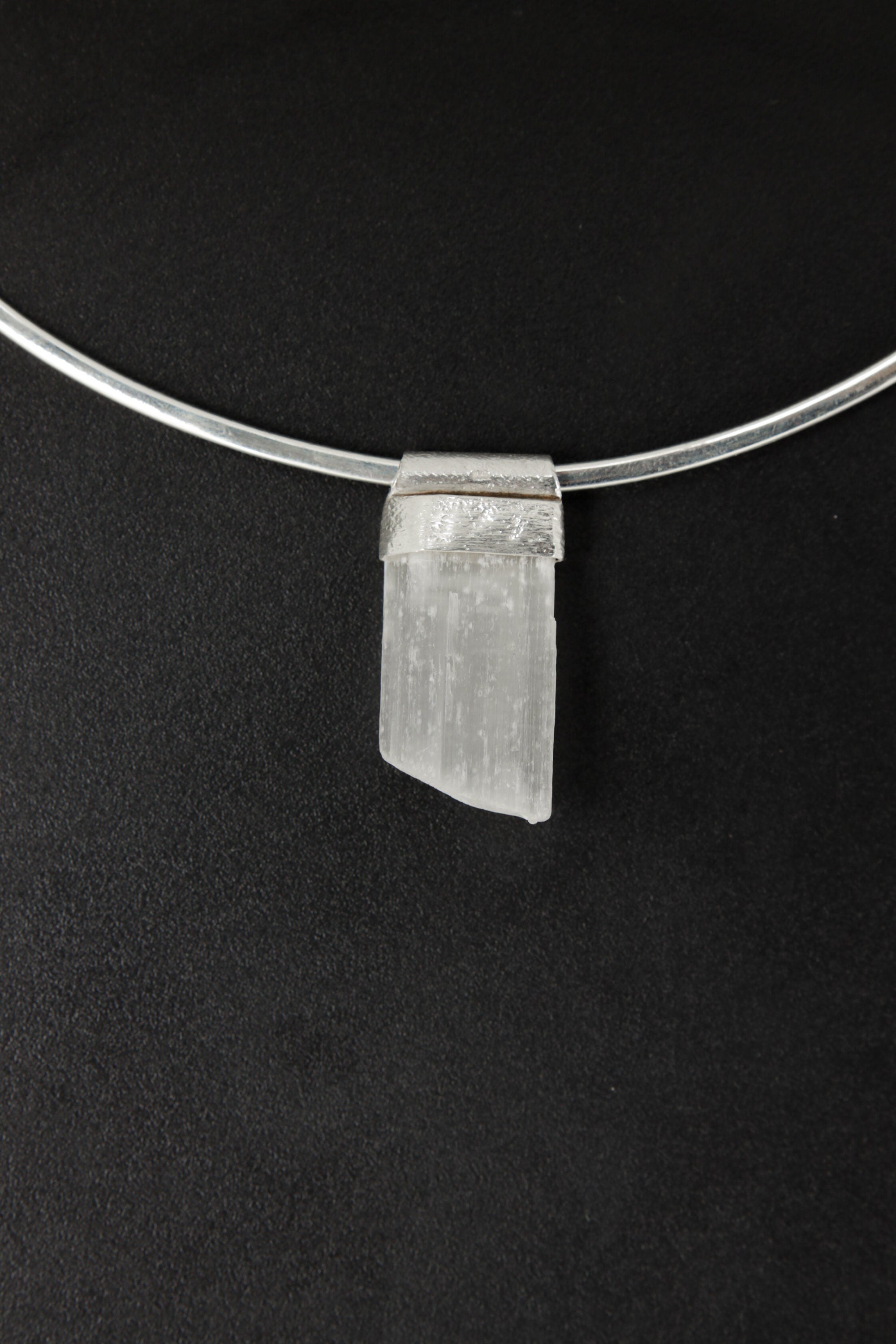 Selenite Slice Pendant: Textured Sterling Silver, Crown Chakra
