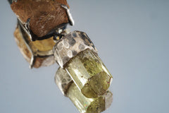 Claw Set Raw Sparkling Sunstone with Dangling Terminated Yellow Apatite Pendant, 925 Sterling Silver, Oxidized & Textured, Crystal Necklace