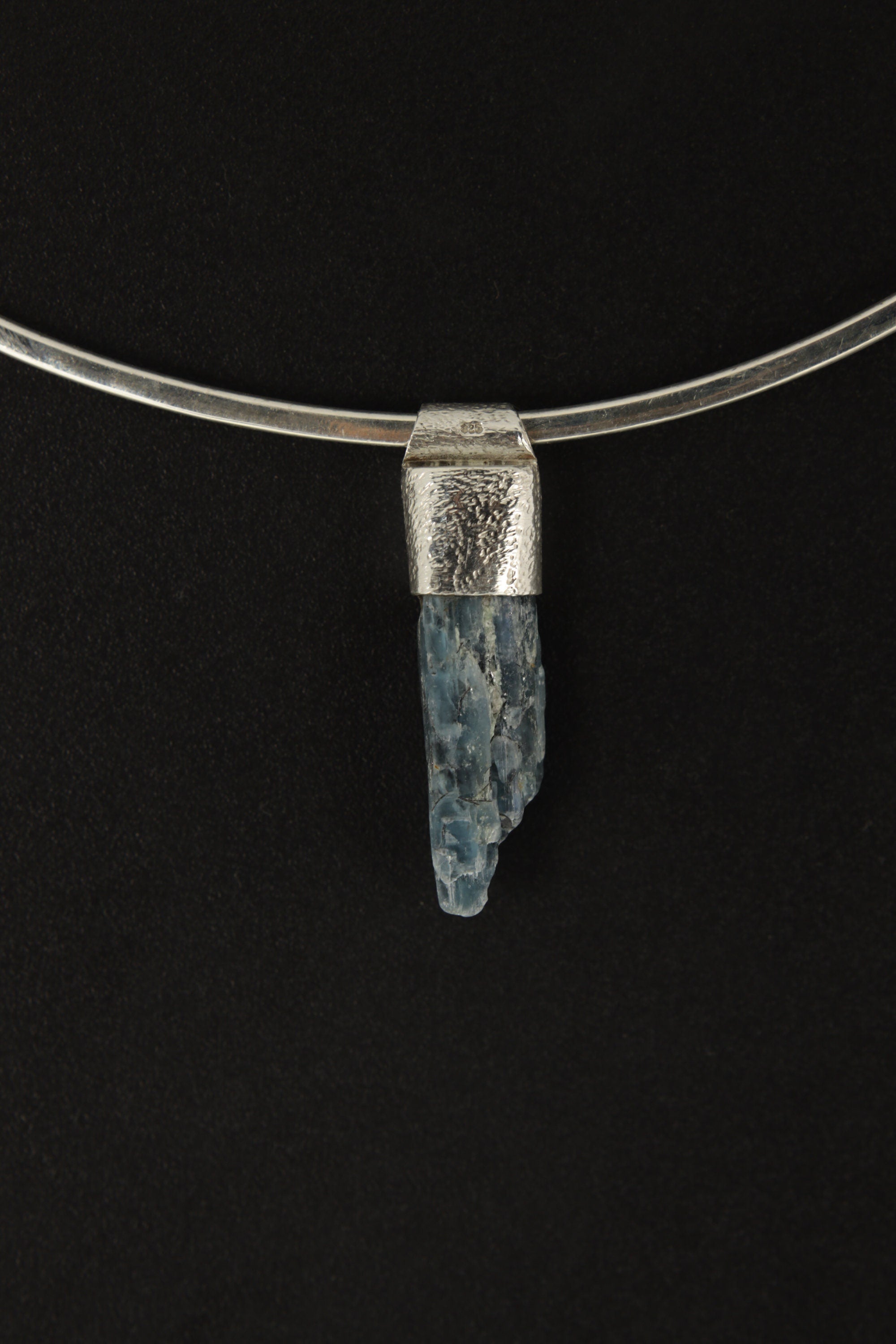 Australian Ocean Kyanite Organic Stack Pendant, textured 925 Sterling Silver, Throat Chakra, Pisces, Calming Communication, Unique Gift