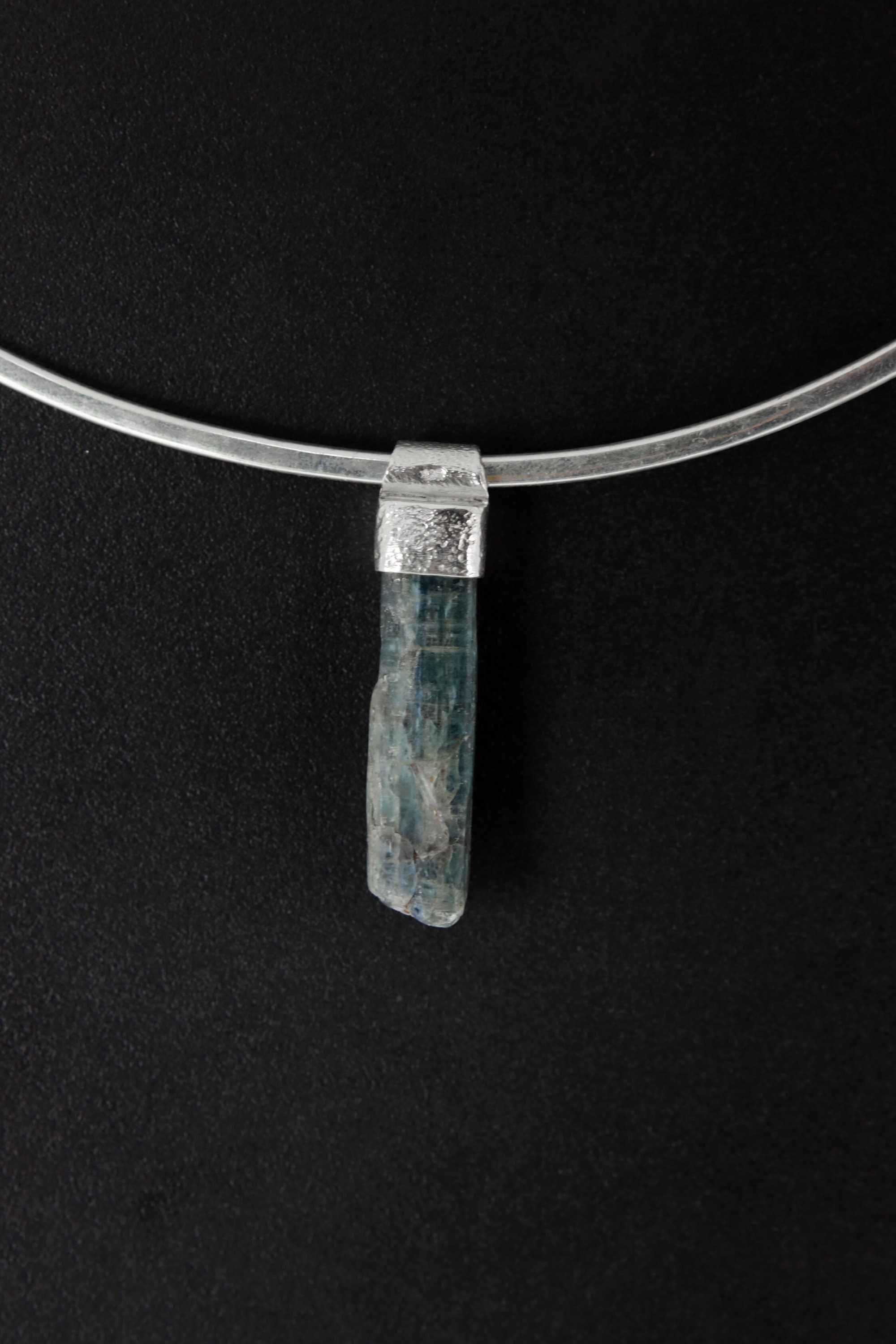 Kyanite Stack Pendant Necklace with Organic Textured 925 Sterling Silver, Crystal Accents, Libra Horoscope, Throat Chakra Jewelry