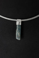 Kyanite Stack Pendant Necklace with Organic Textured 925 Sterling Silver, Crystal Accents, Libra Horoscope, Throat Chakra Jewelry