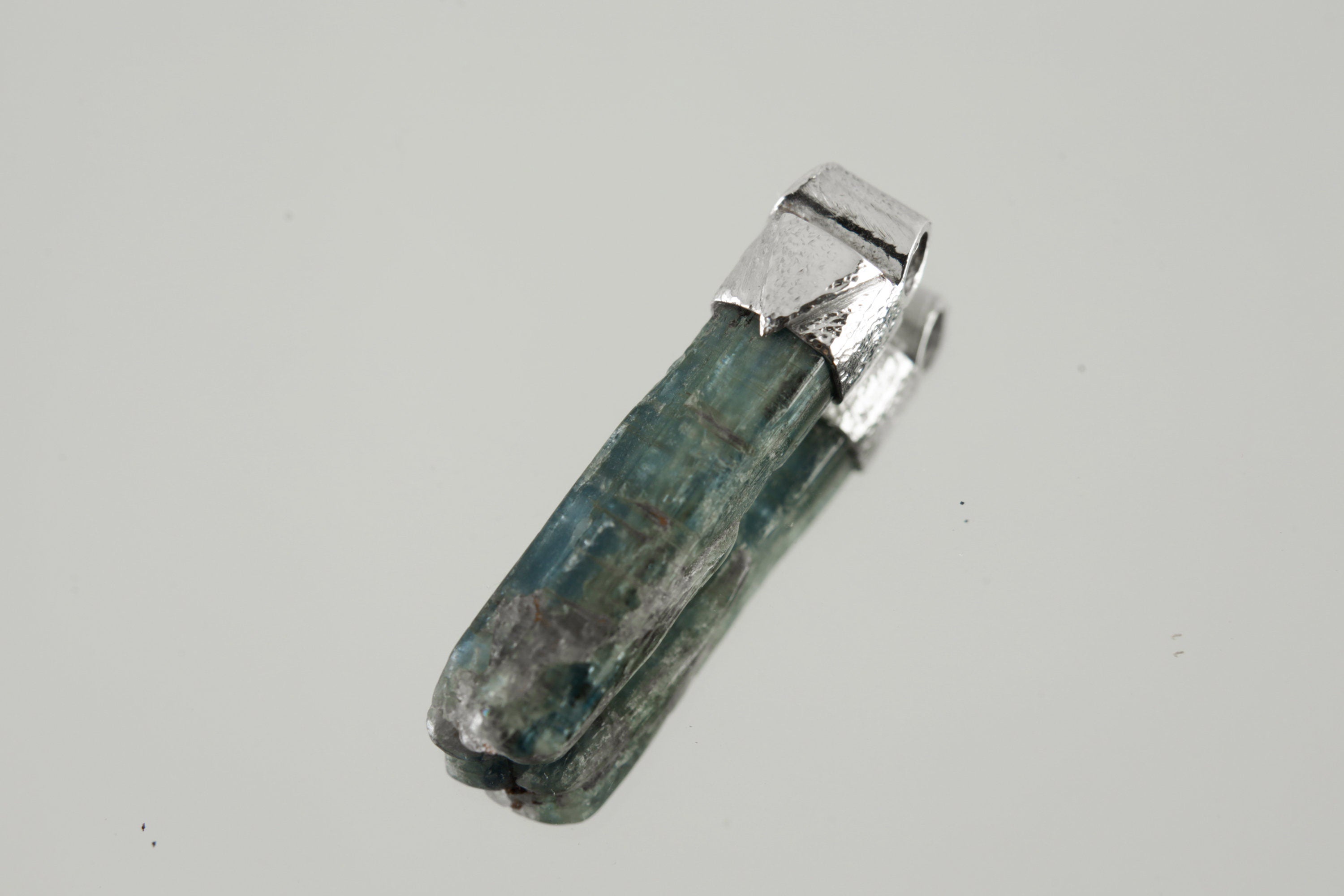 Kyanite Stack Pendant Necklace with Organic Textured 925 Sterling Silver, Crystal Accents, Libra Horoscope, Throat Chakra Jewelry