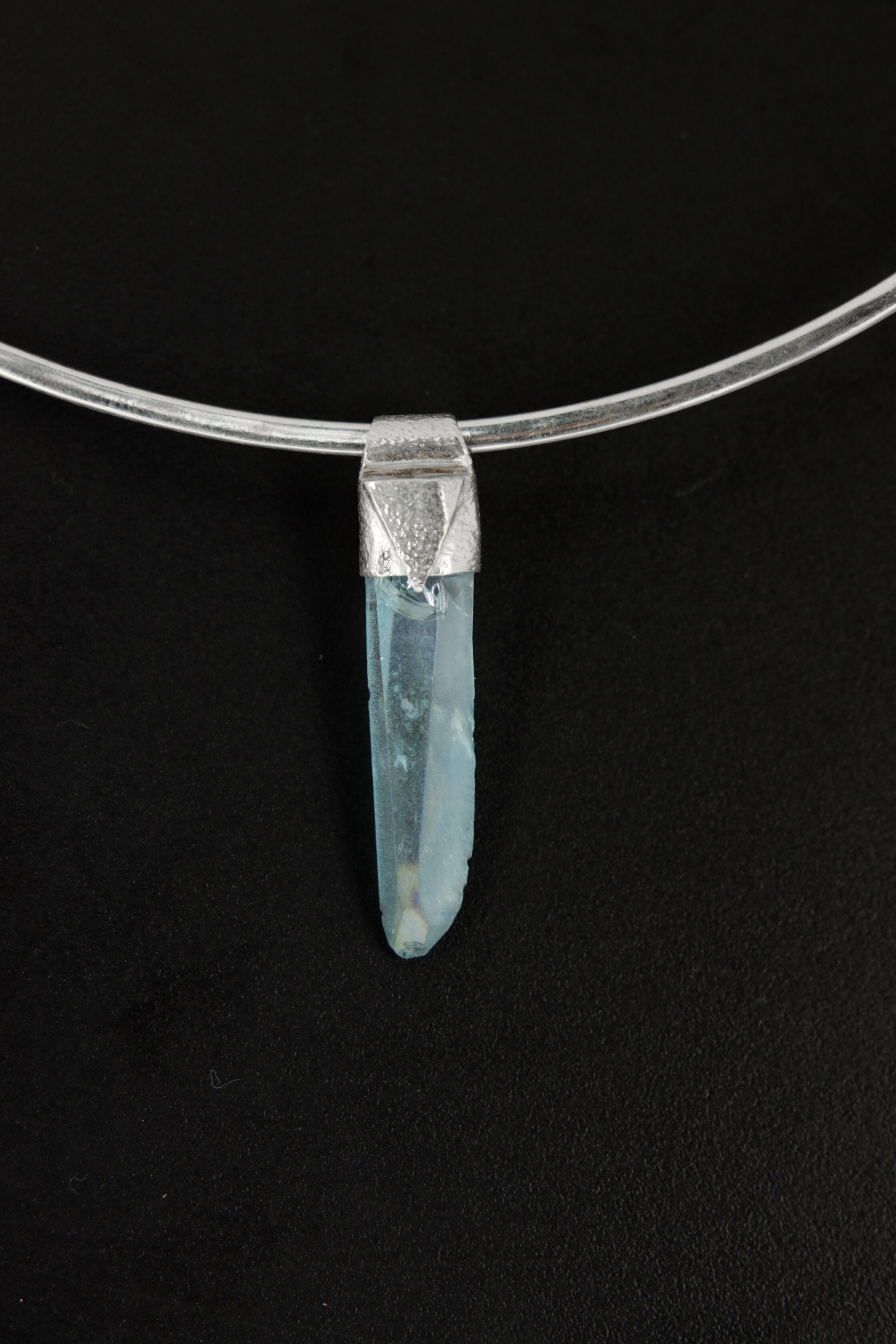 Lemurian Aqua Aura Quartz Pendant: Sterling Silver Crystal Point