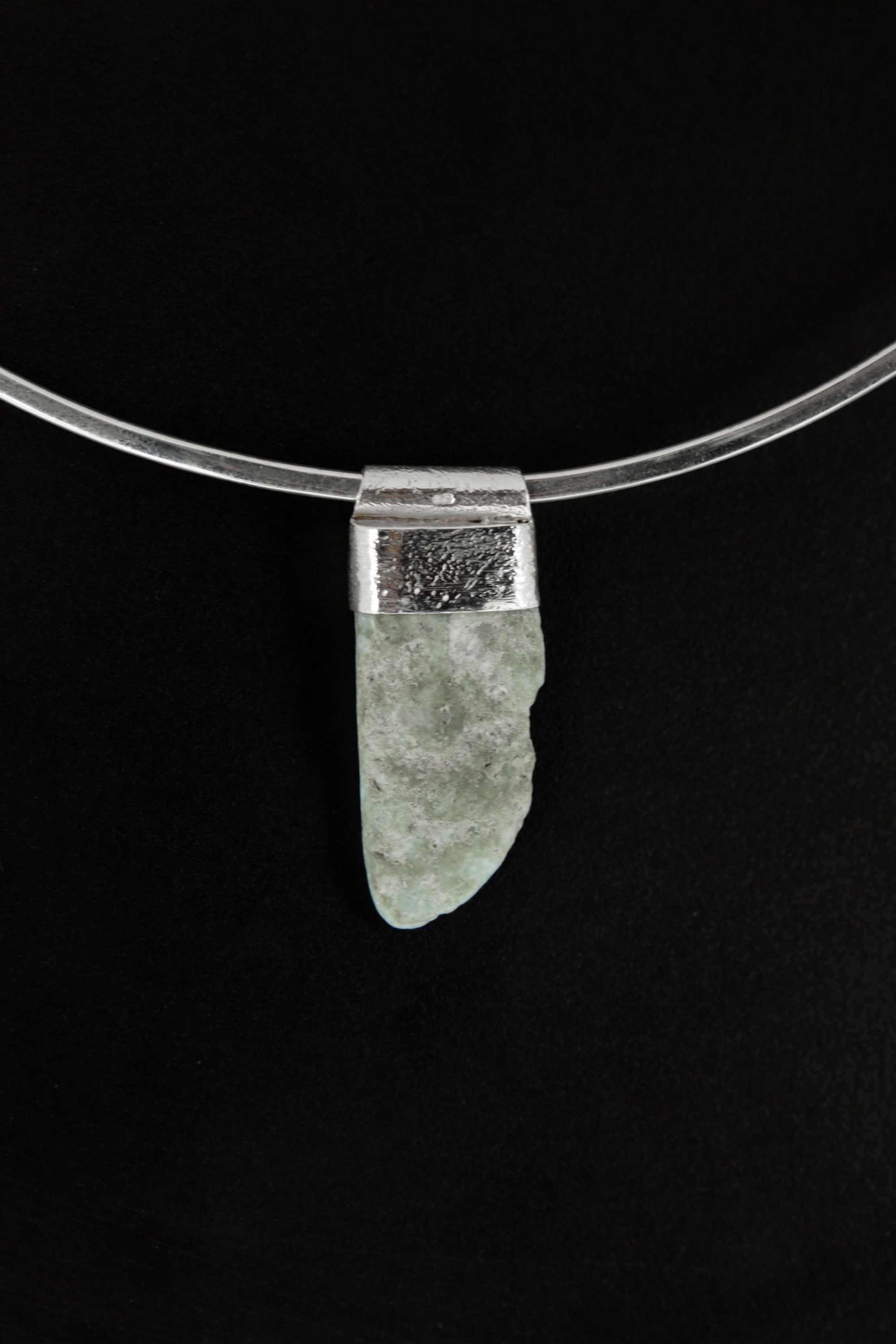 Free Form Larimar Stack Pendant, Organic Textured 925 Sterling Silver, Throat Chakra, Pisces Zodiac, Calming and Communication - No/02