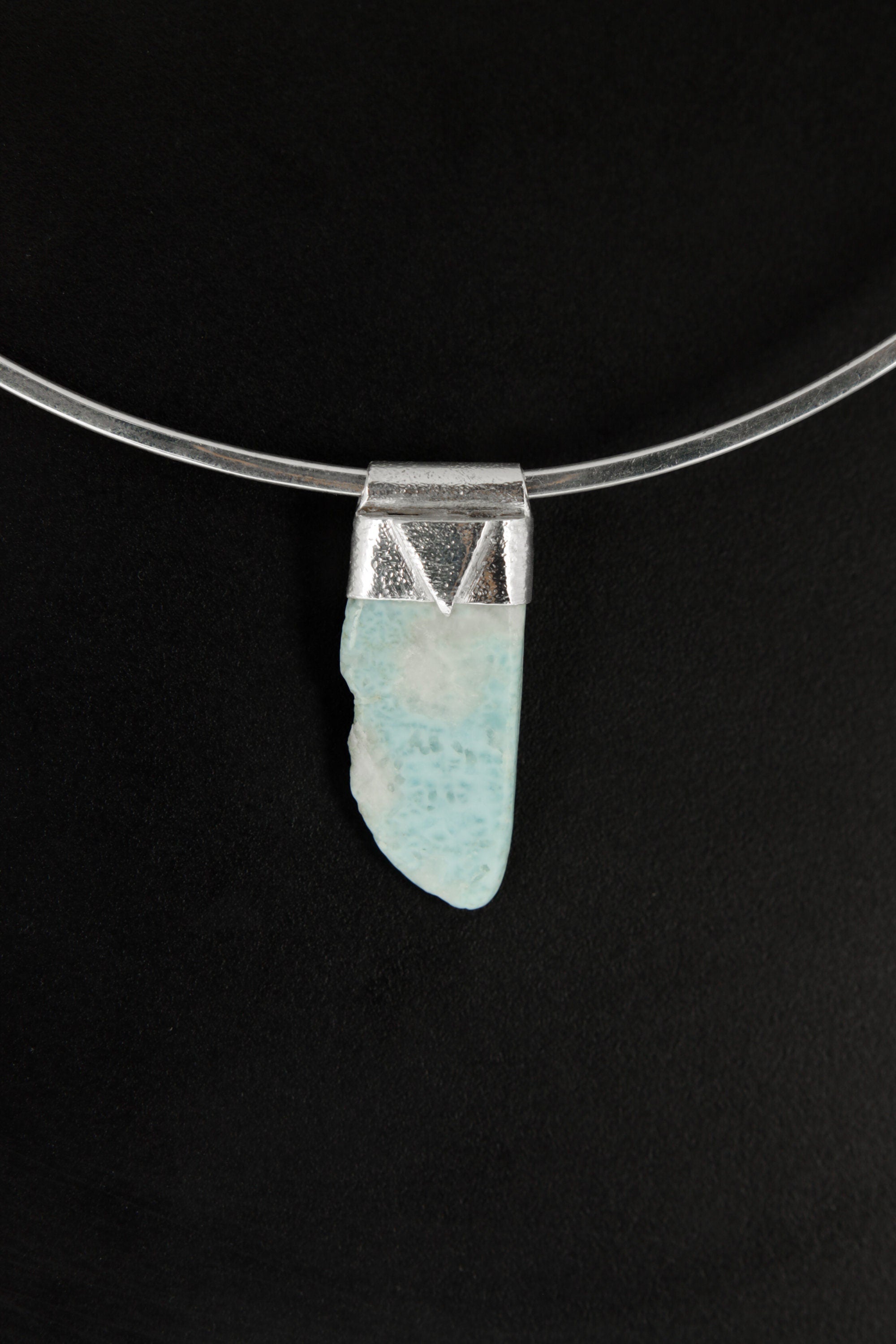 Free Form Larimar Stack Pendant, Organic Textured 925 Sterling Silver, Throat Chakra, Pisces Zodiac, Calming and Communication - No/02