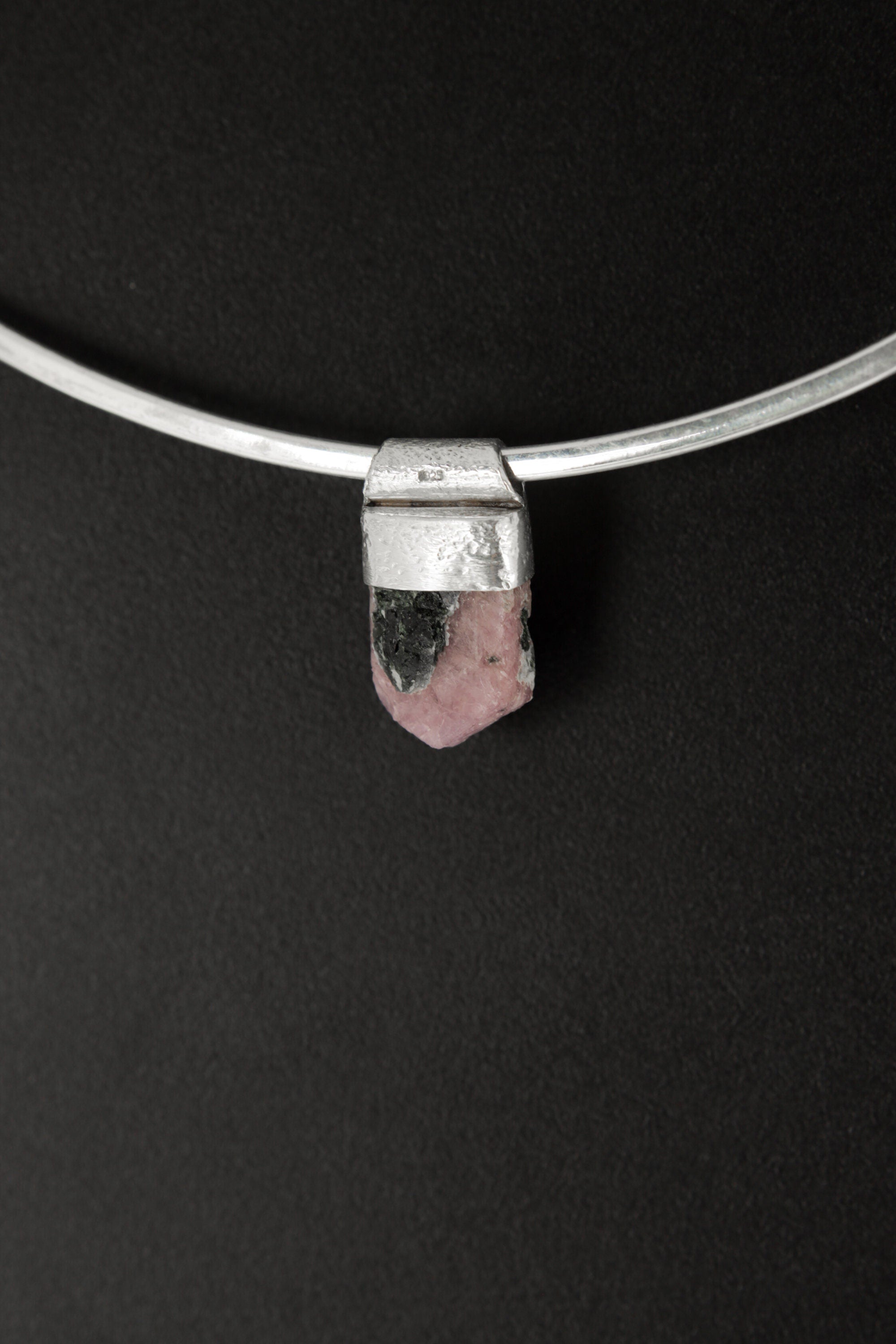 Raw Ruby Stack Pendant: Textured Sterling Silver, Black Mica