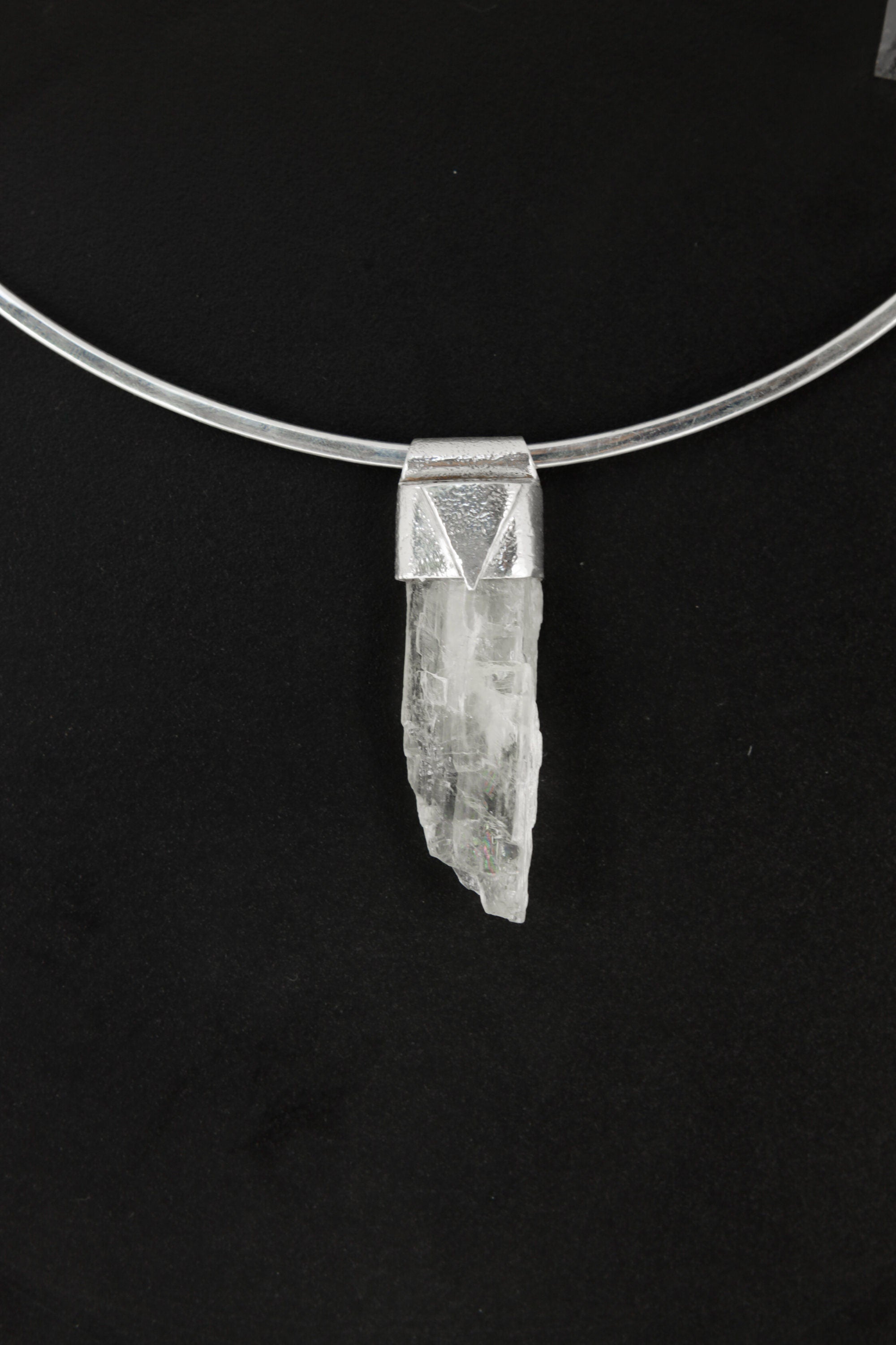 Light Green Hiddenite / Spodumene - Stack Pendant - Organic Textured 925 Sterling Silver - Crystal Necklace