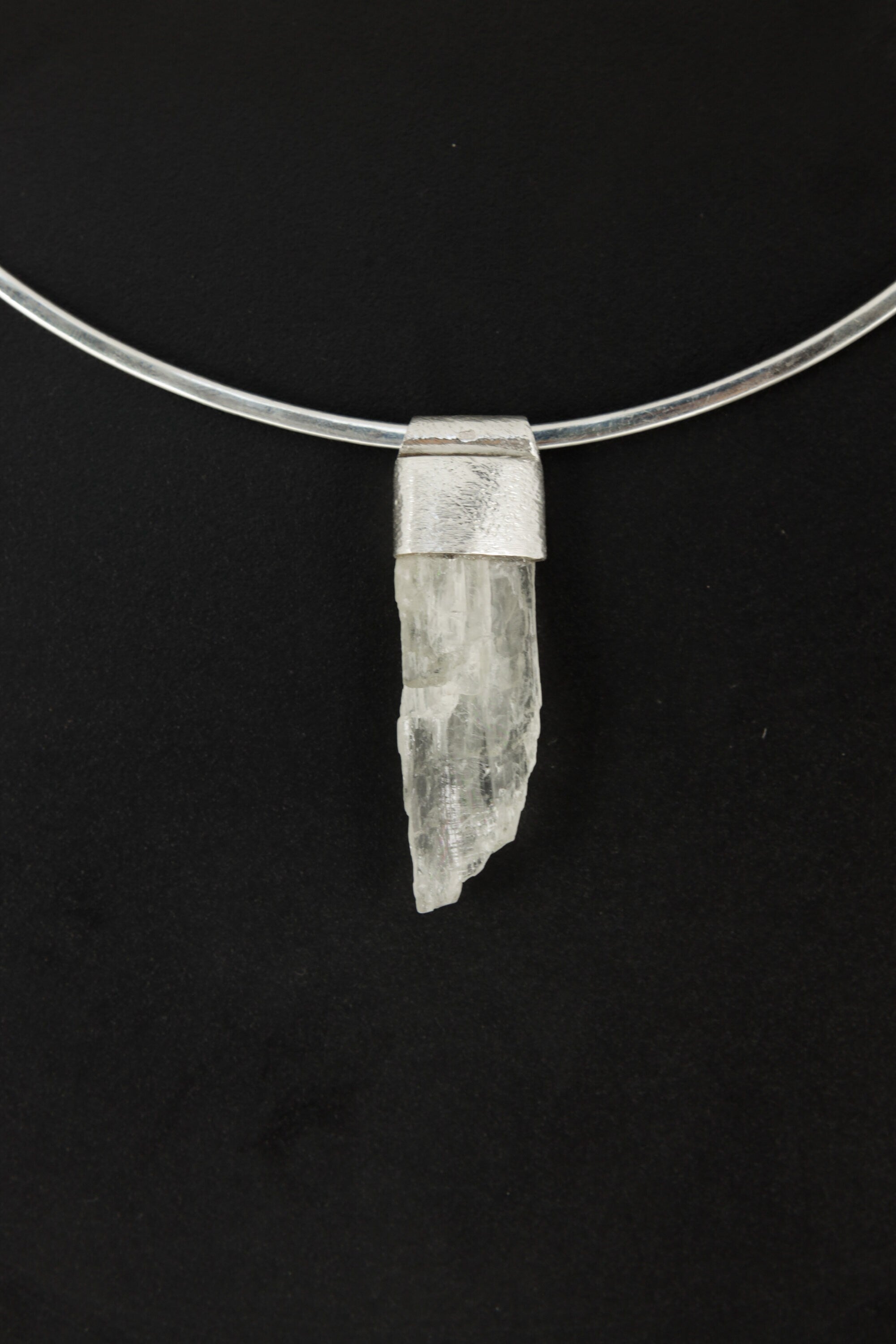 Light Green Hiddenite / Spodumene - Stack Pendant - Organic Textured 925 Sterling Silver - Crystal Necklace