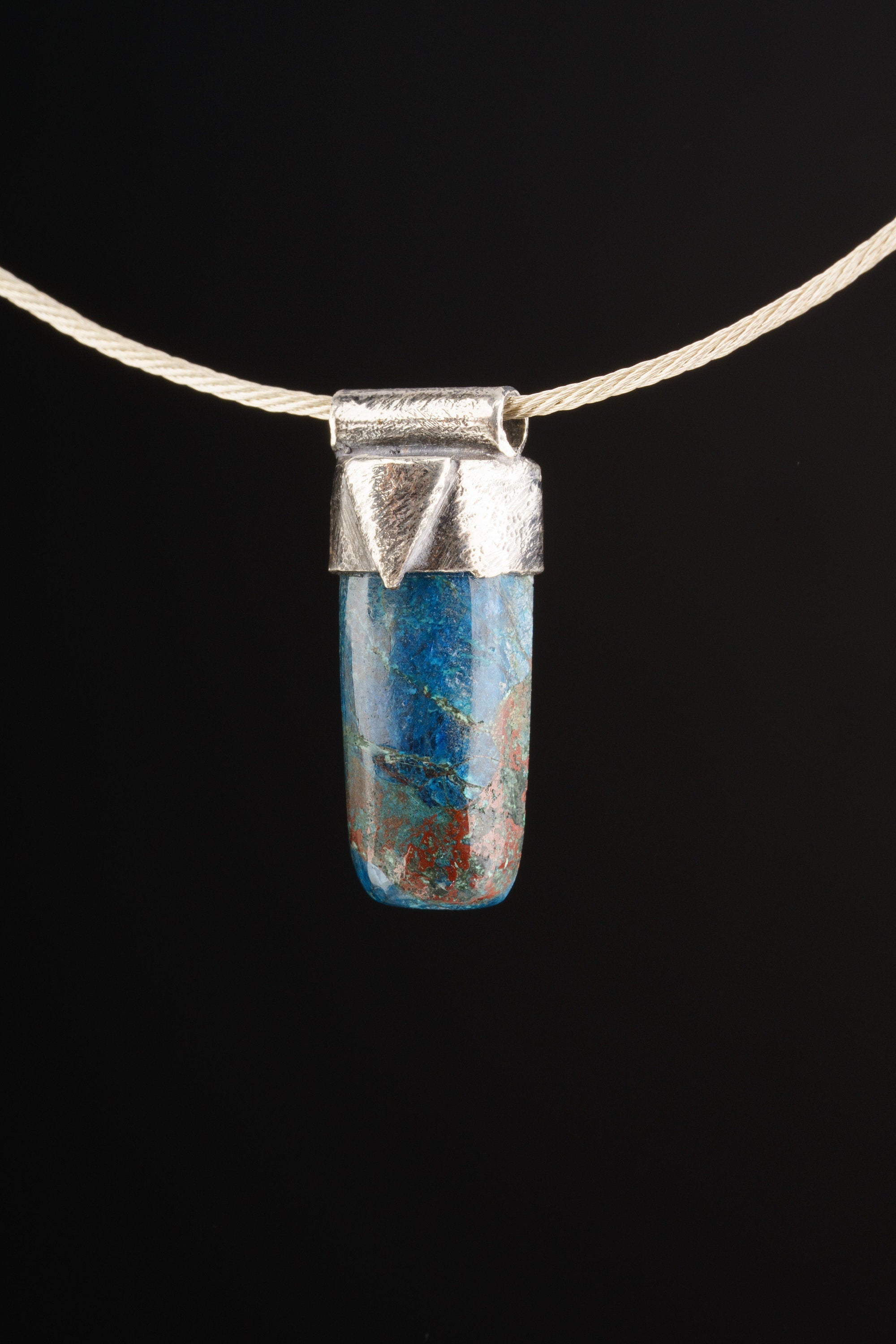 Azurite Crystal Pendant Necklace: Organic Sterling Silver Charm