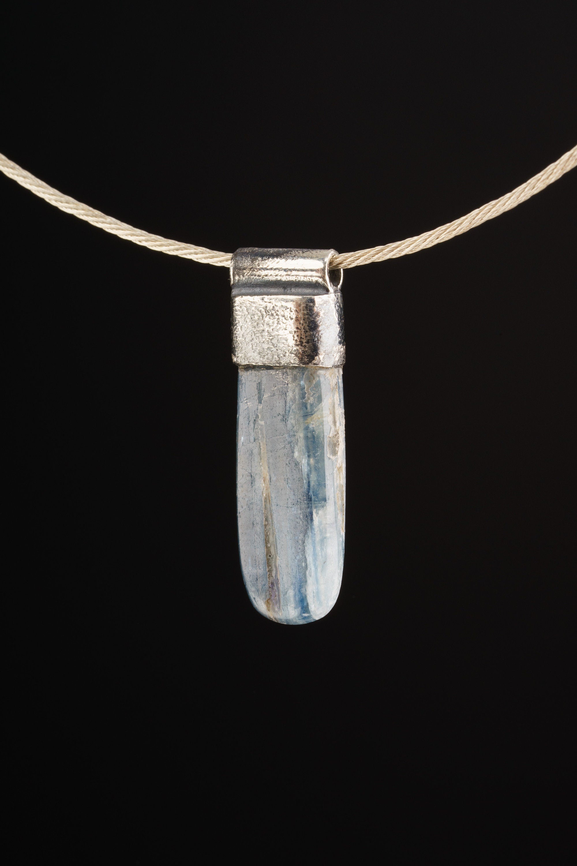 Featuring Tumbled Australian Ocean Kyanite, Organic Textured Sterling Silver, Stack Collection Pendant,Throat Chakra,Pisces Zodiac, Calming